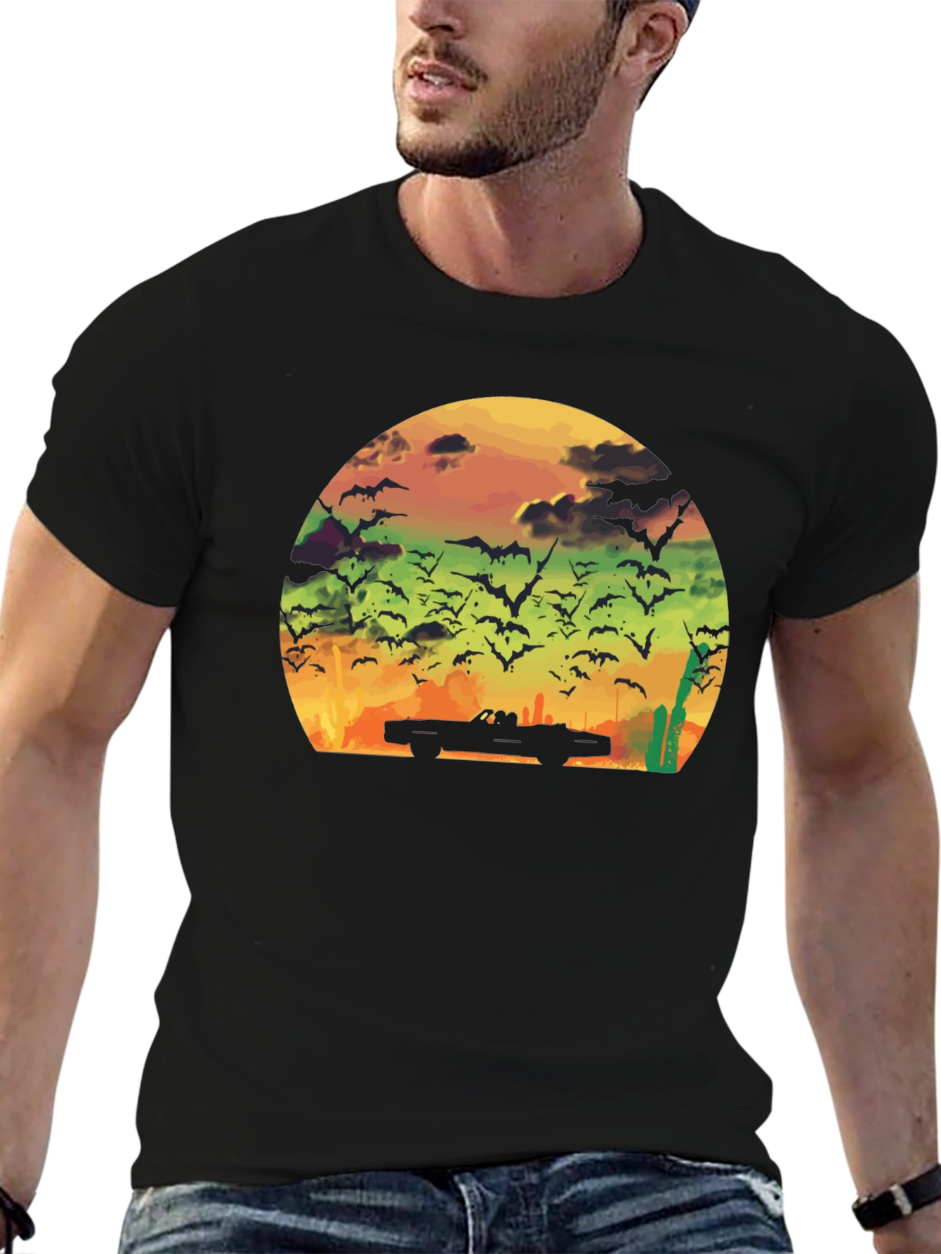 Sunset Bat Convertible Black T-Shirt