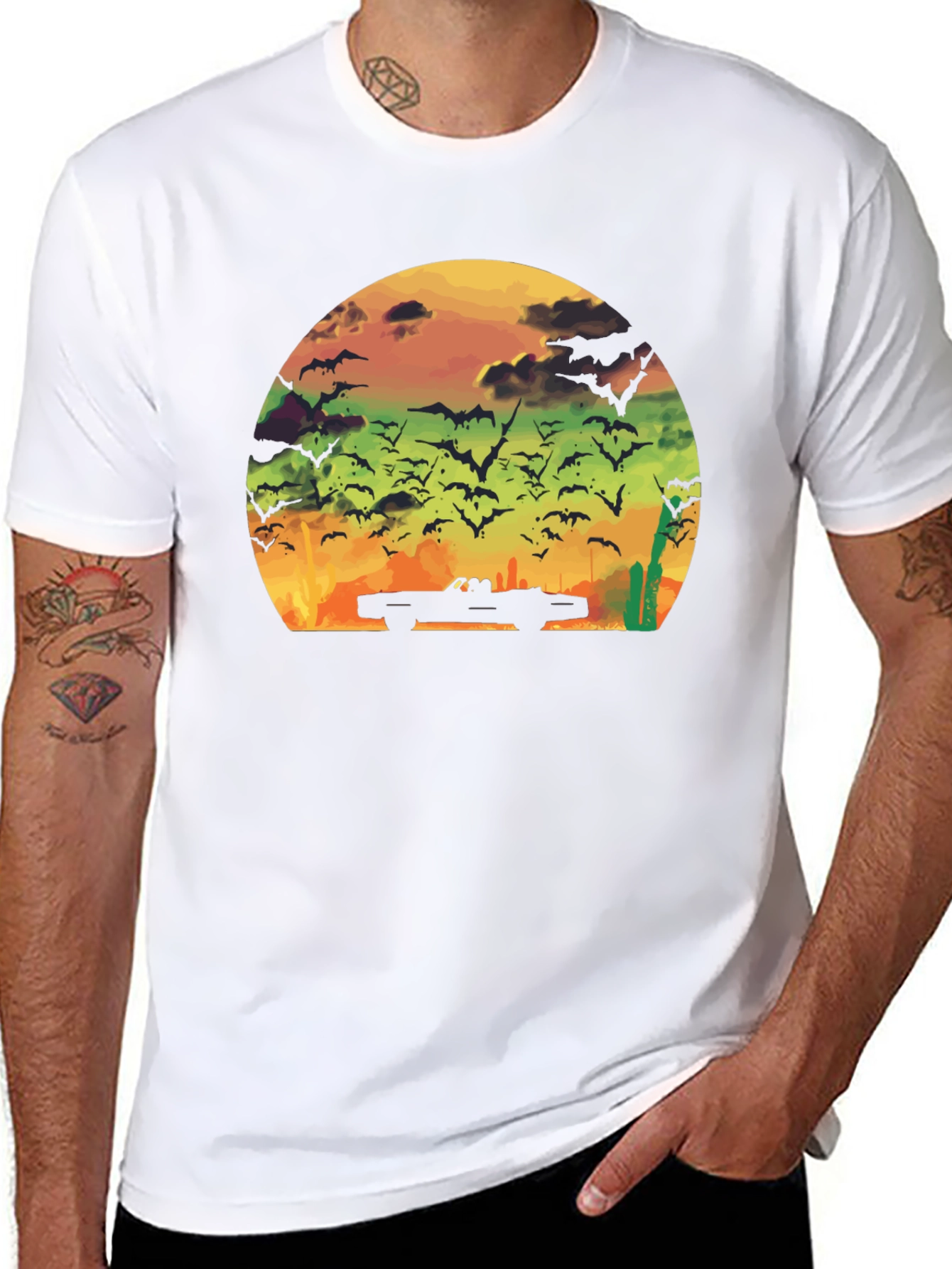 Sunset Bat Convertible Black T-Shirt