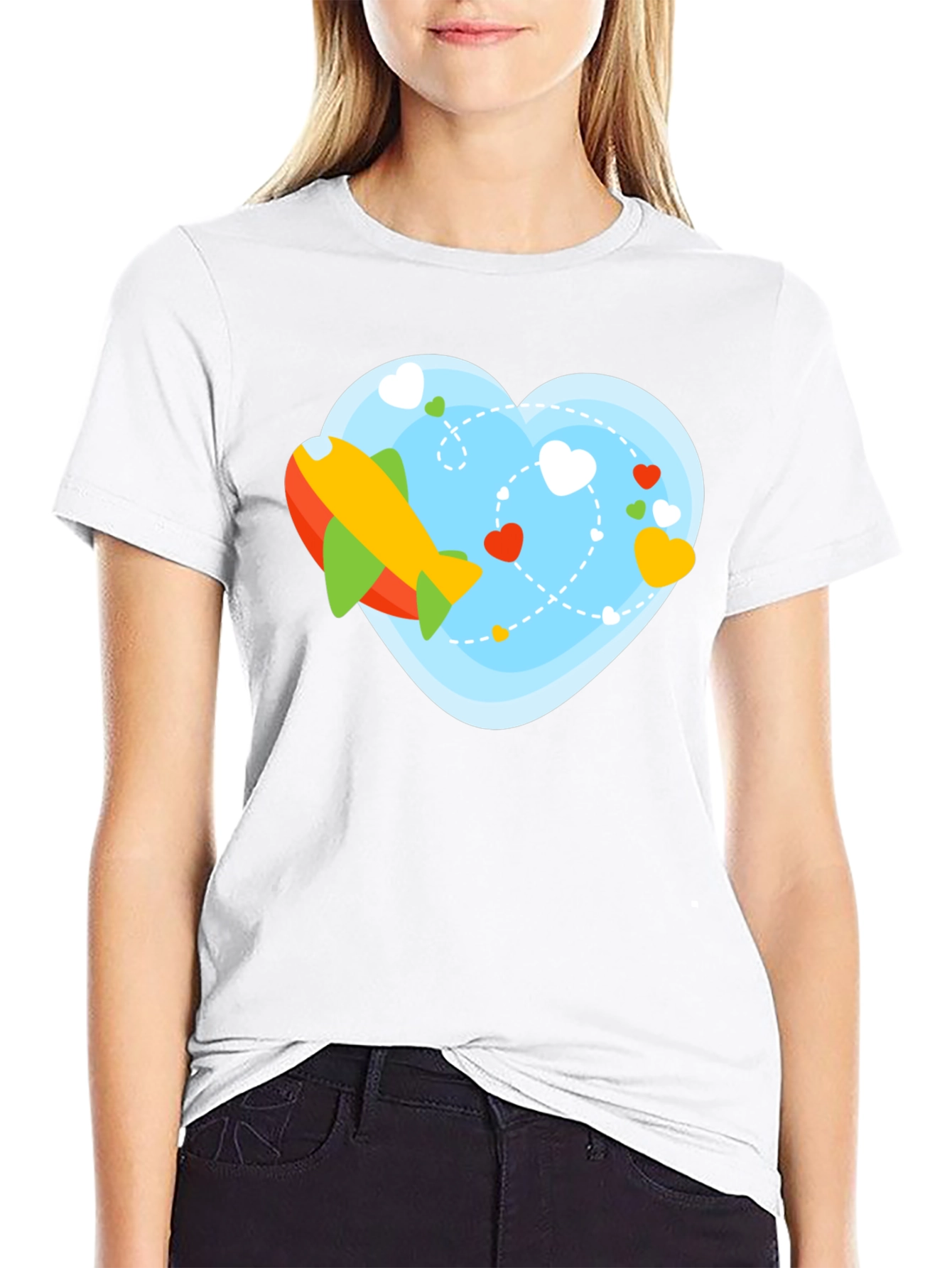 Airplane Heart Graphic Tee - Black Cotton