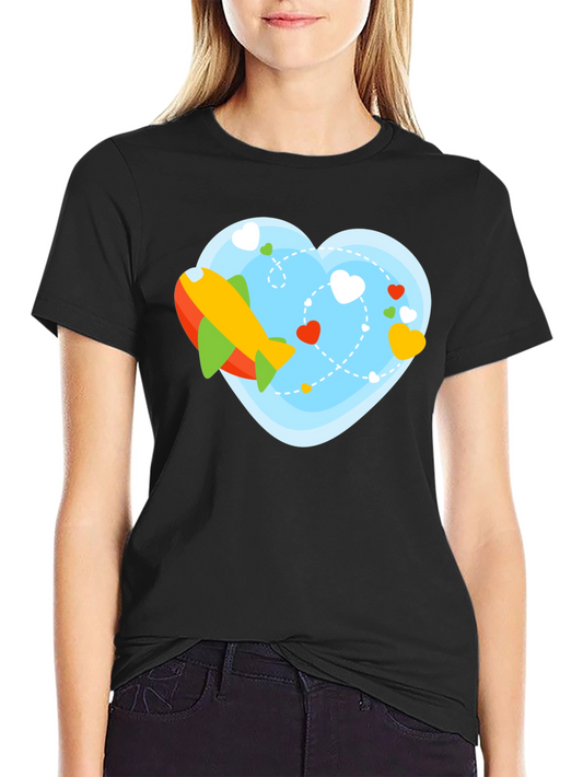 Airplane Heart Graphic Tee - Black Cotton