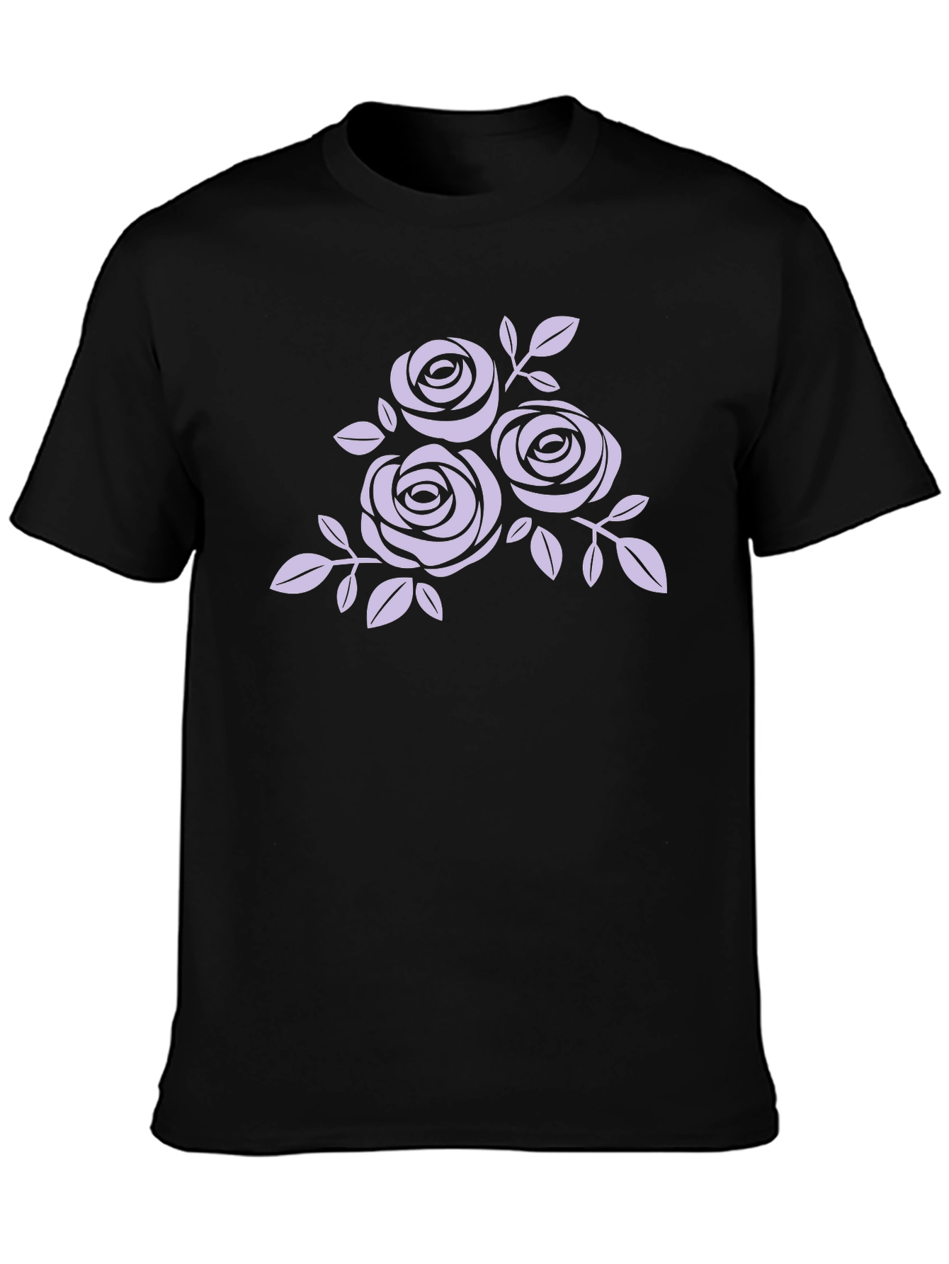 Black T-Shirt with Floral Rose Design