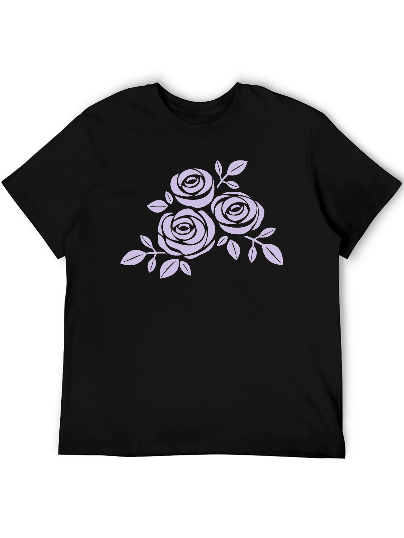 Black T-Shirt with Floral Rose Design
