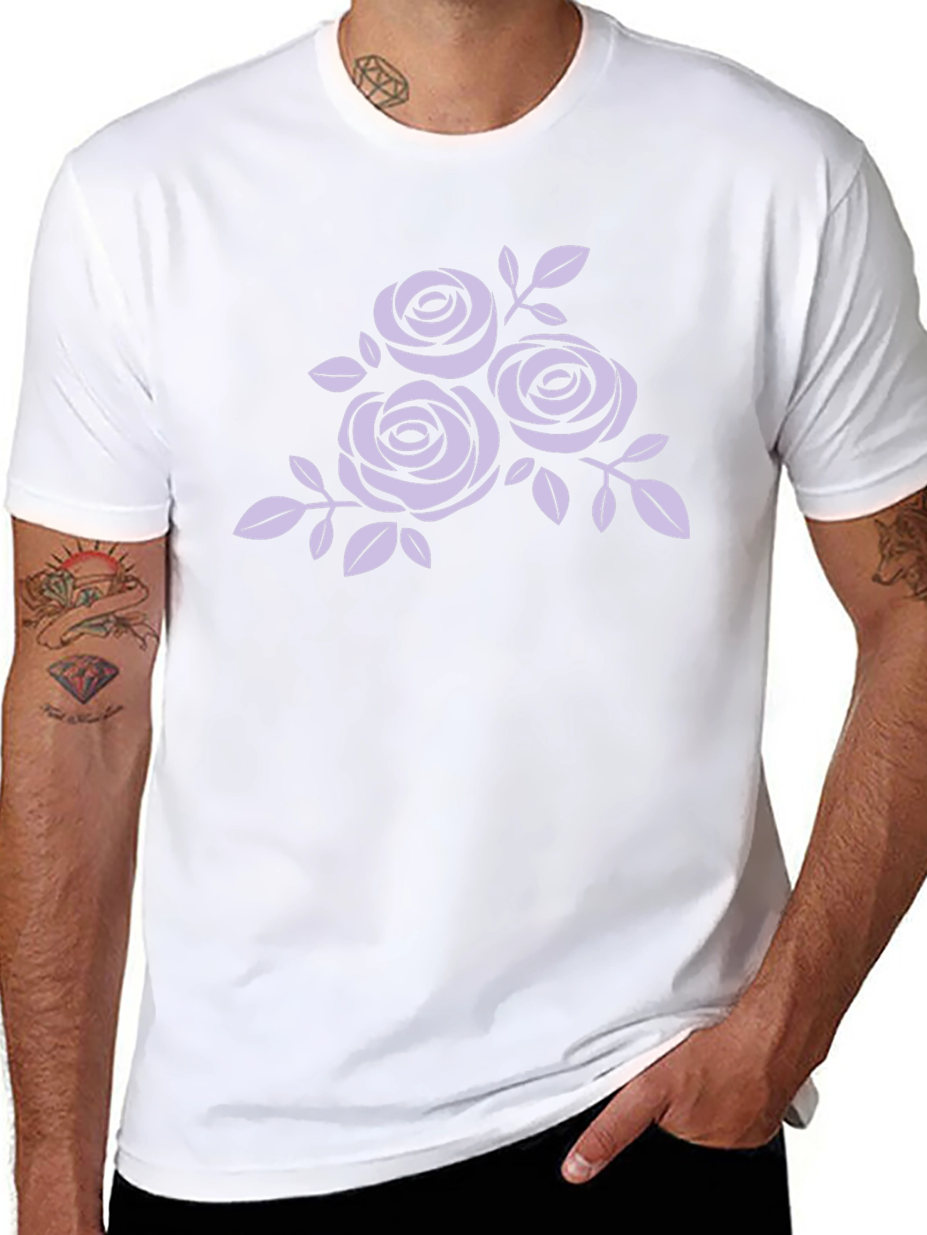 Black T-Shirt with Floral Rose Design