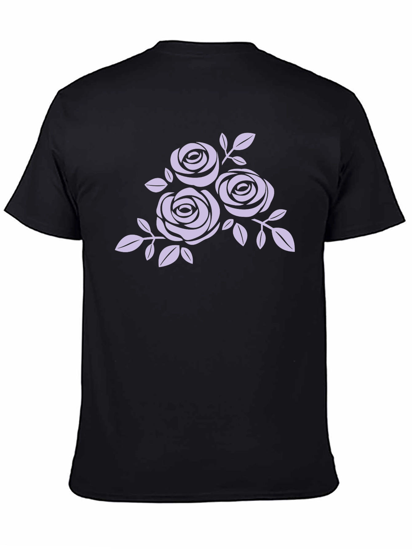 Black T-Shirt with Floral Rose Design