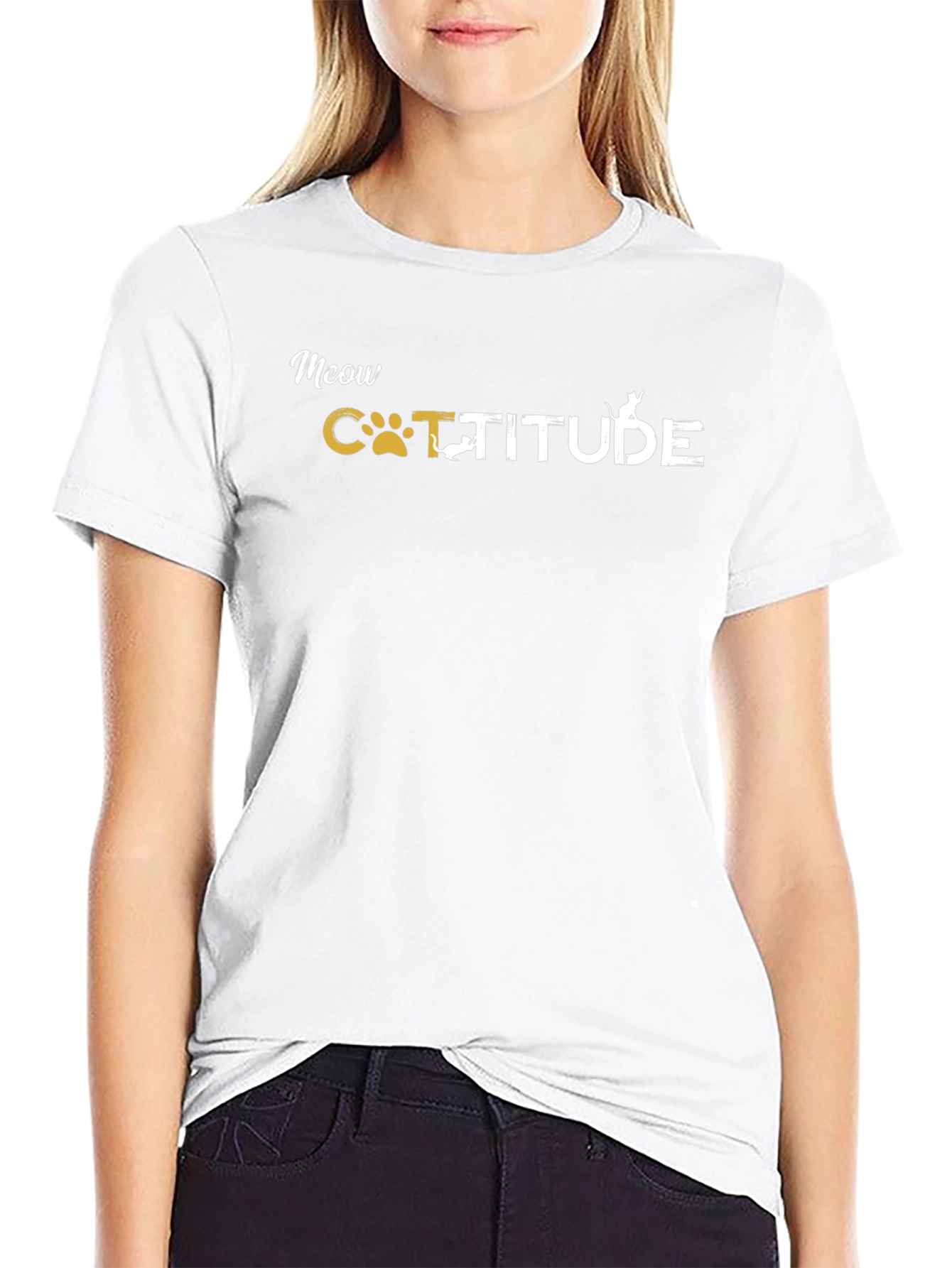 Meow Catitude Graphic T-Shirt - Black