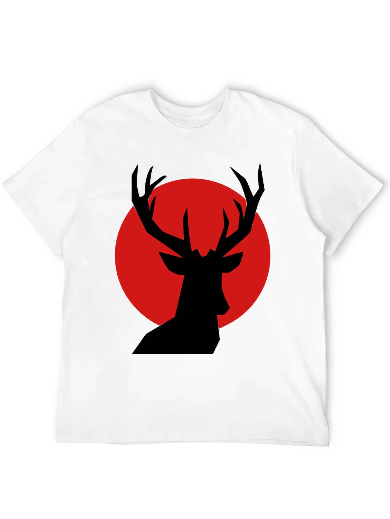 Black T-Shirt with Red Deer Silhouette