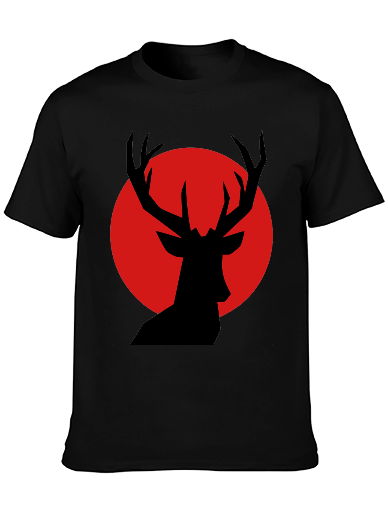 Black T-Shirt with Red Deer Silhouette