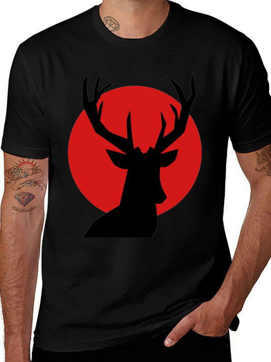 Black T-Shirt with Red Deer Silhouette