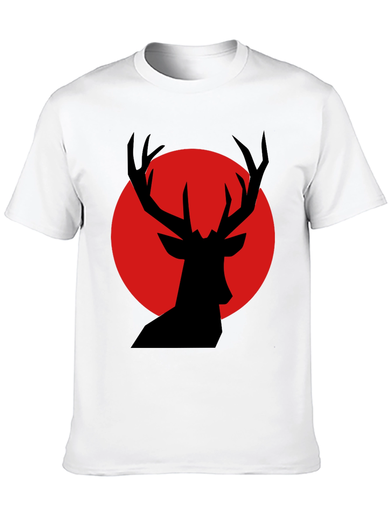 Black T-Shirt with Red Deer Silhouette
