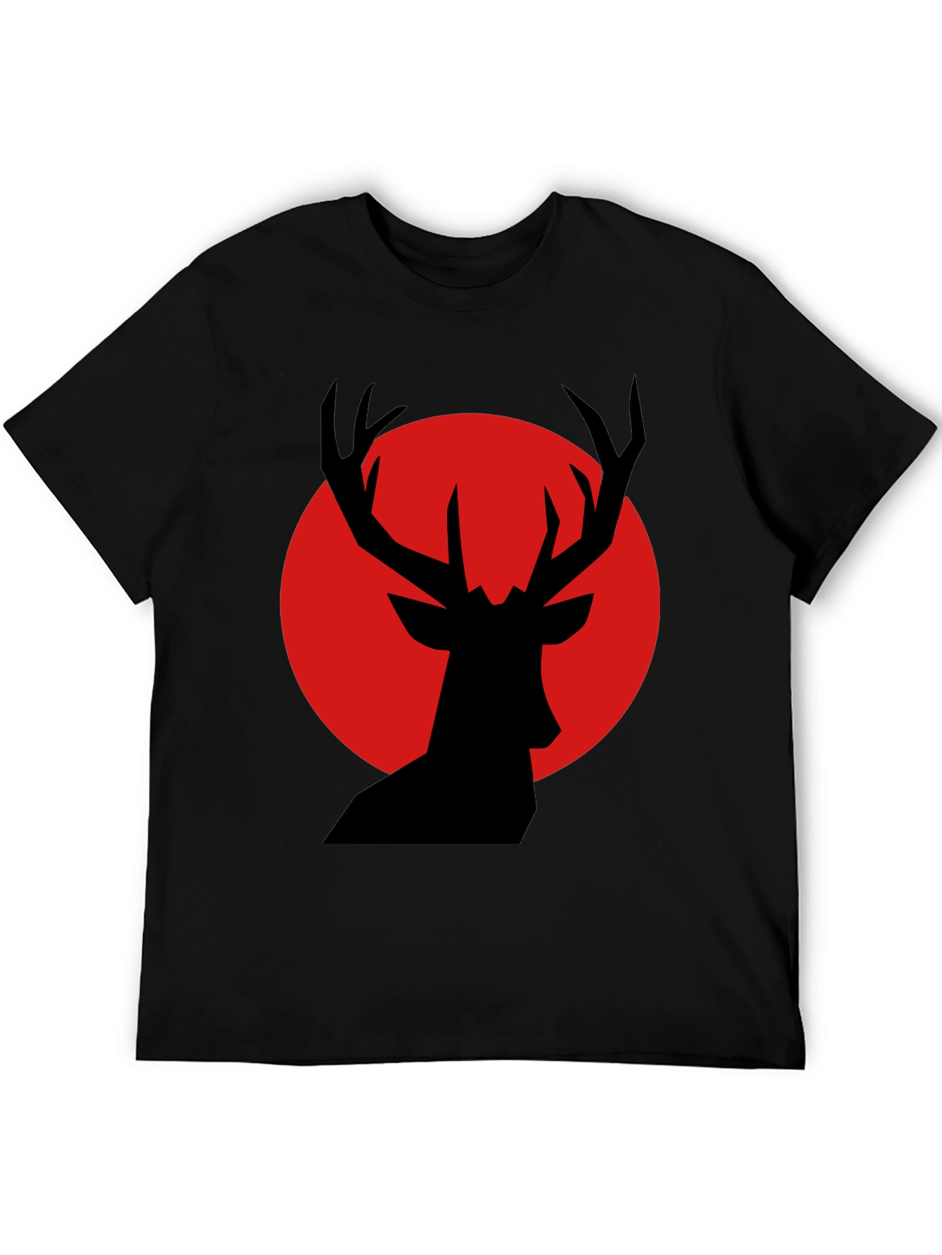 Black T-Shirt with Red Deer Silhouette