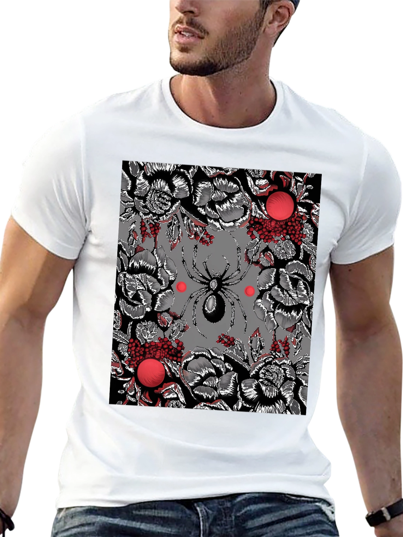 Floral Spider Graphic Black T-Shirt