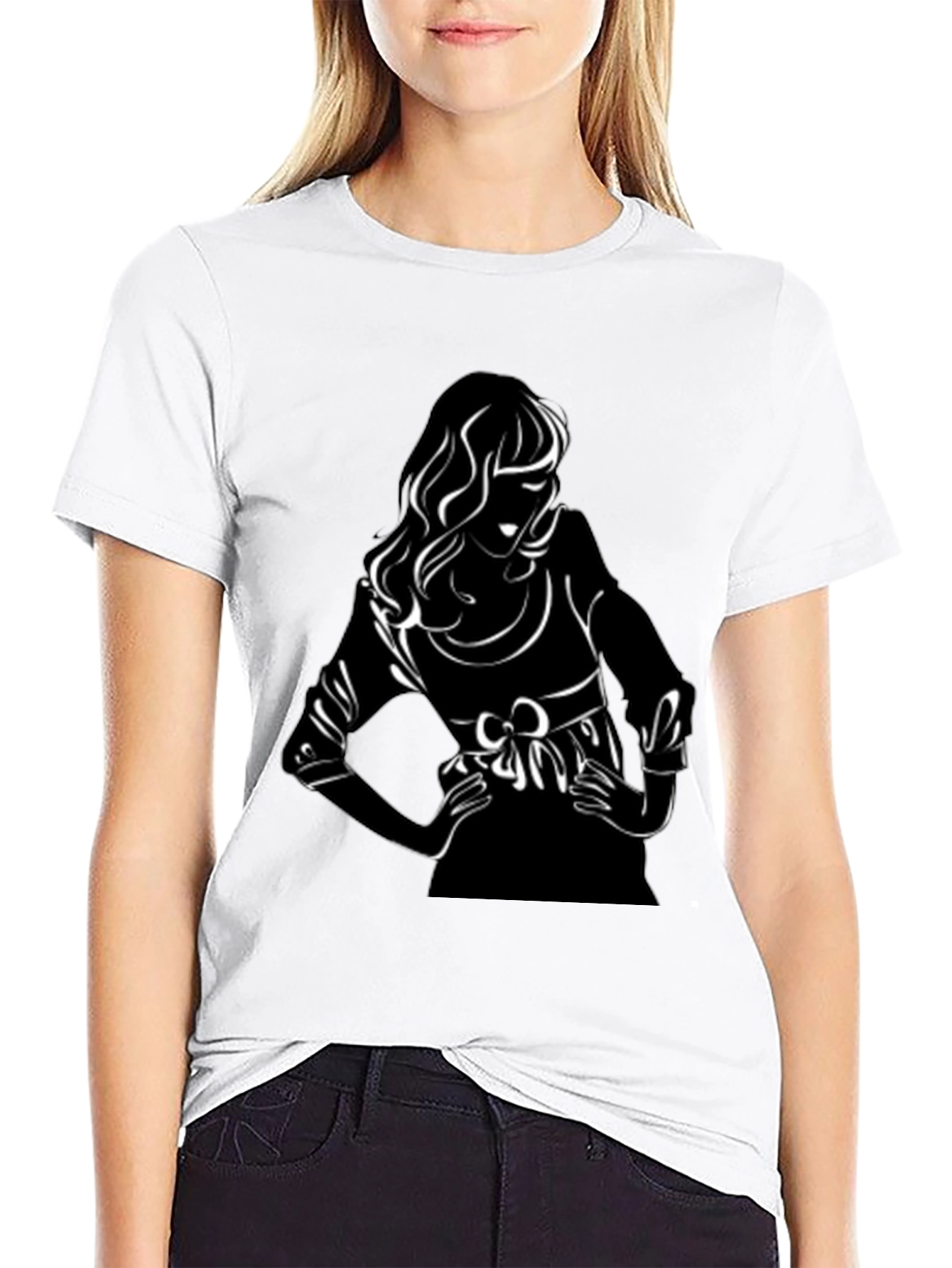 Black T-Shirt with Chic Woman Graphic