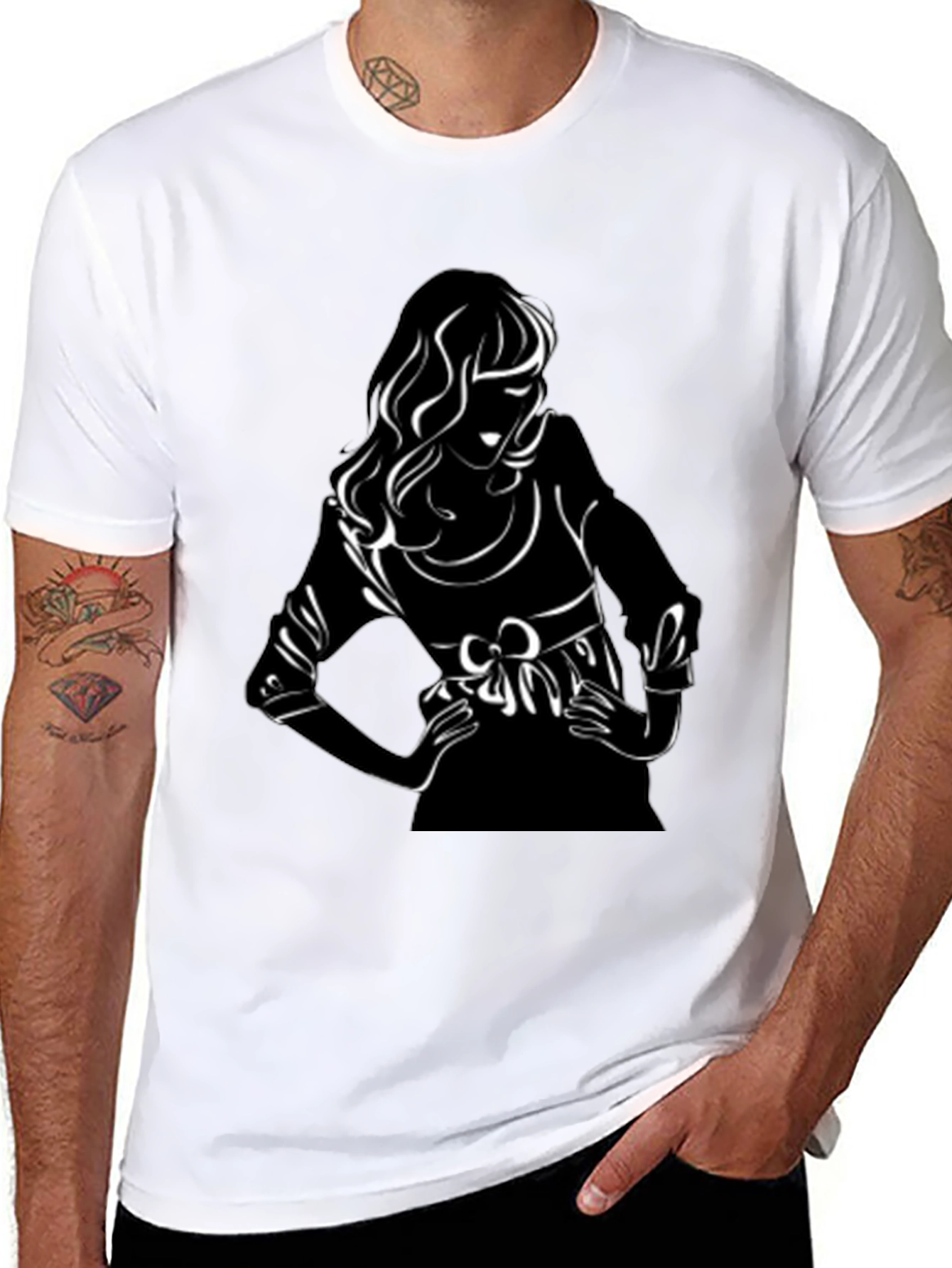 Black T-Shirt with Chic Woman Graphic