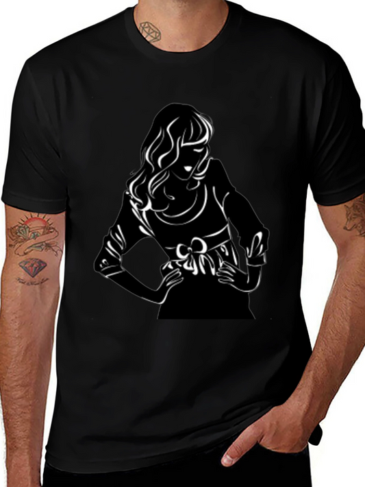 Black T-Shirt with Chic Woman Graphic