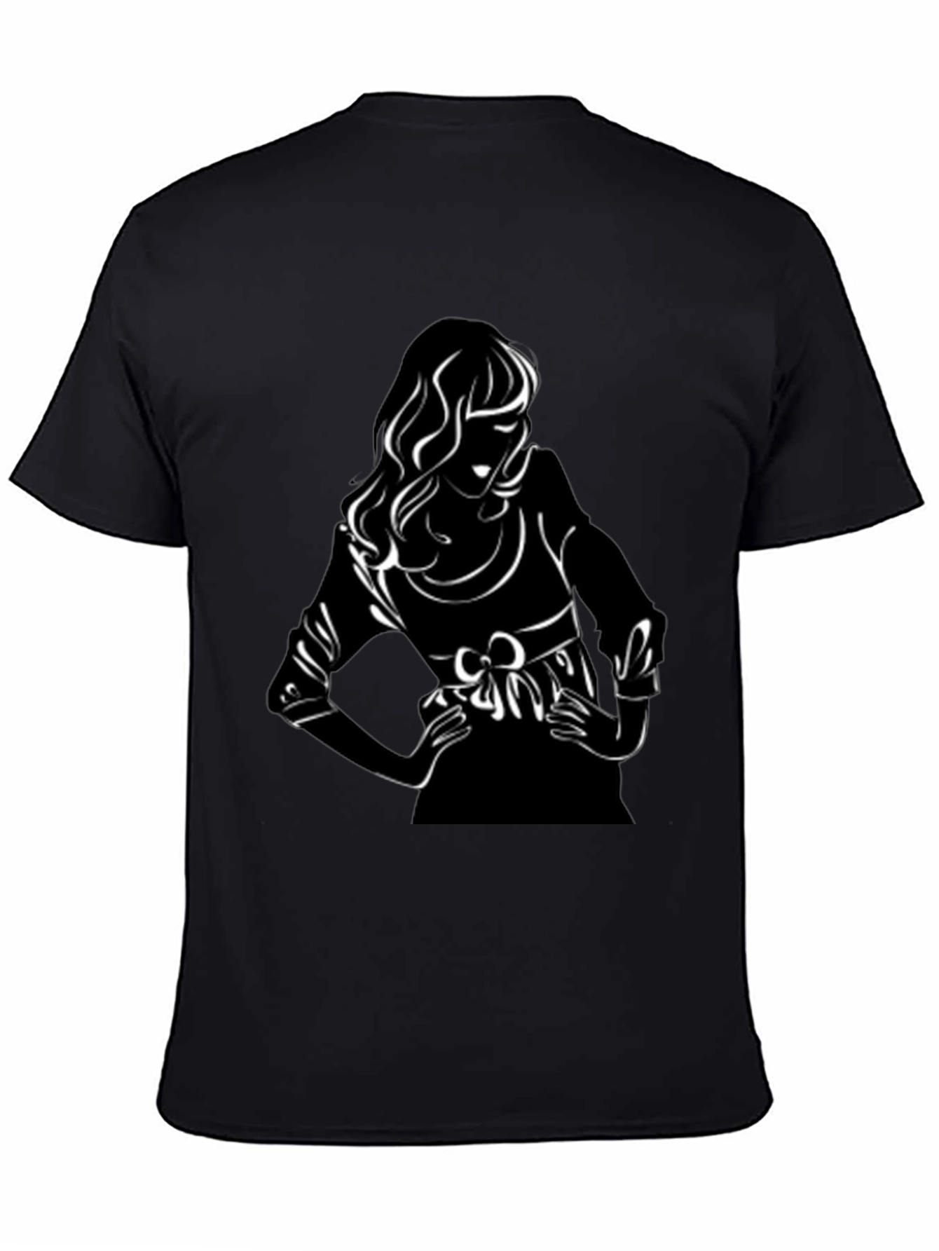 Black T-Shirt with Chic Woman Graphic