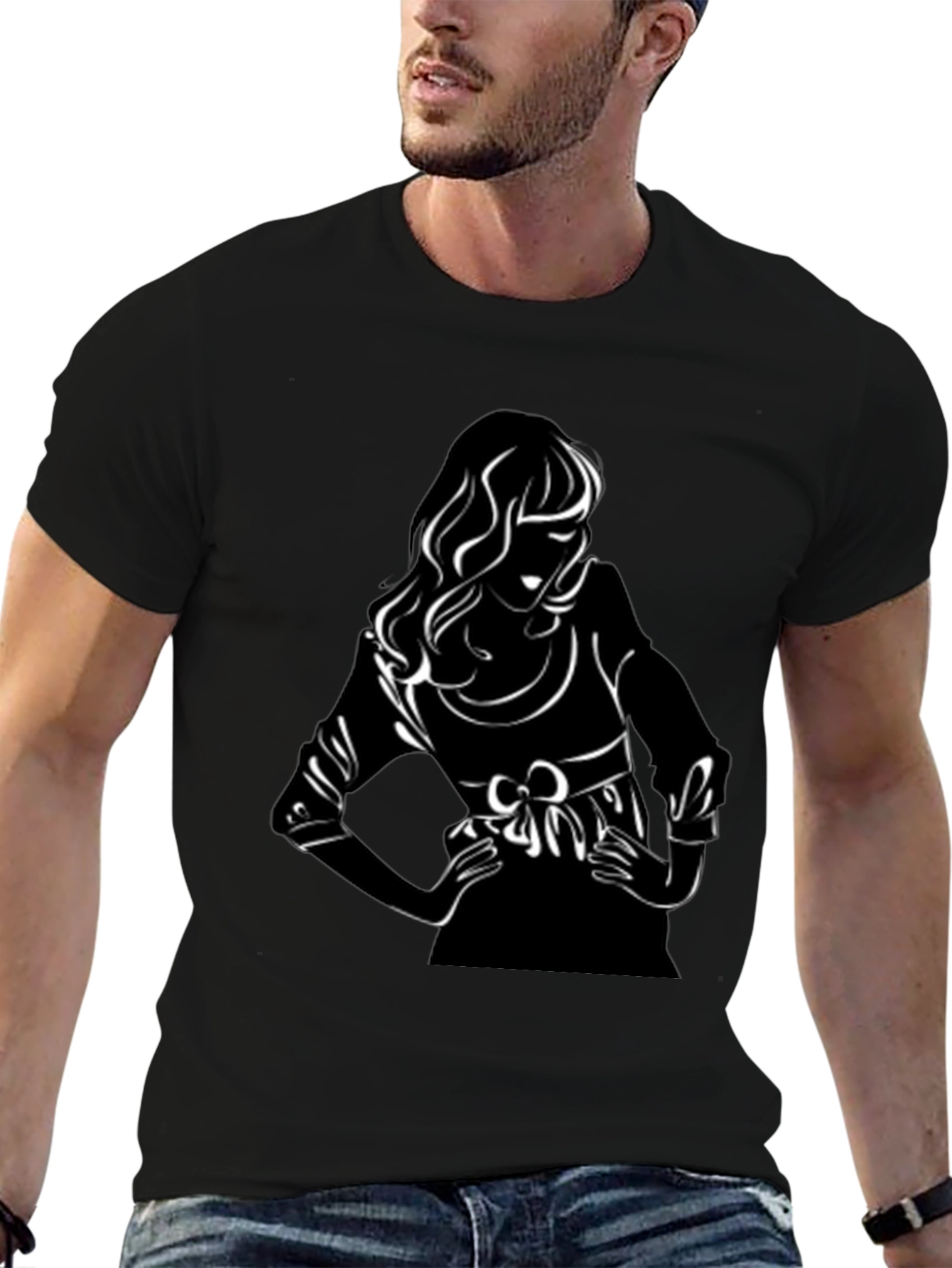 Black T-Shirt with Chic Woman Graphic