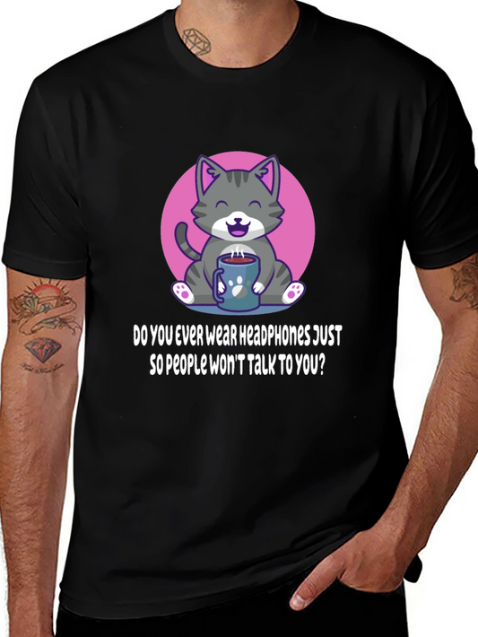 Cat & Coffee T-Shirt: Headphones Just So People Wont Talk?