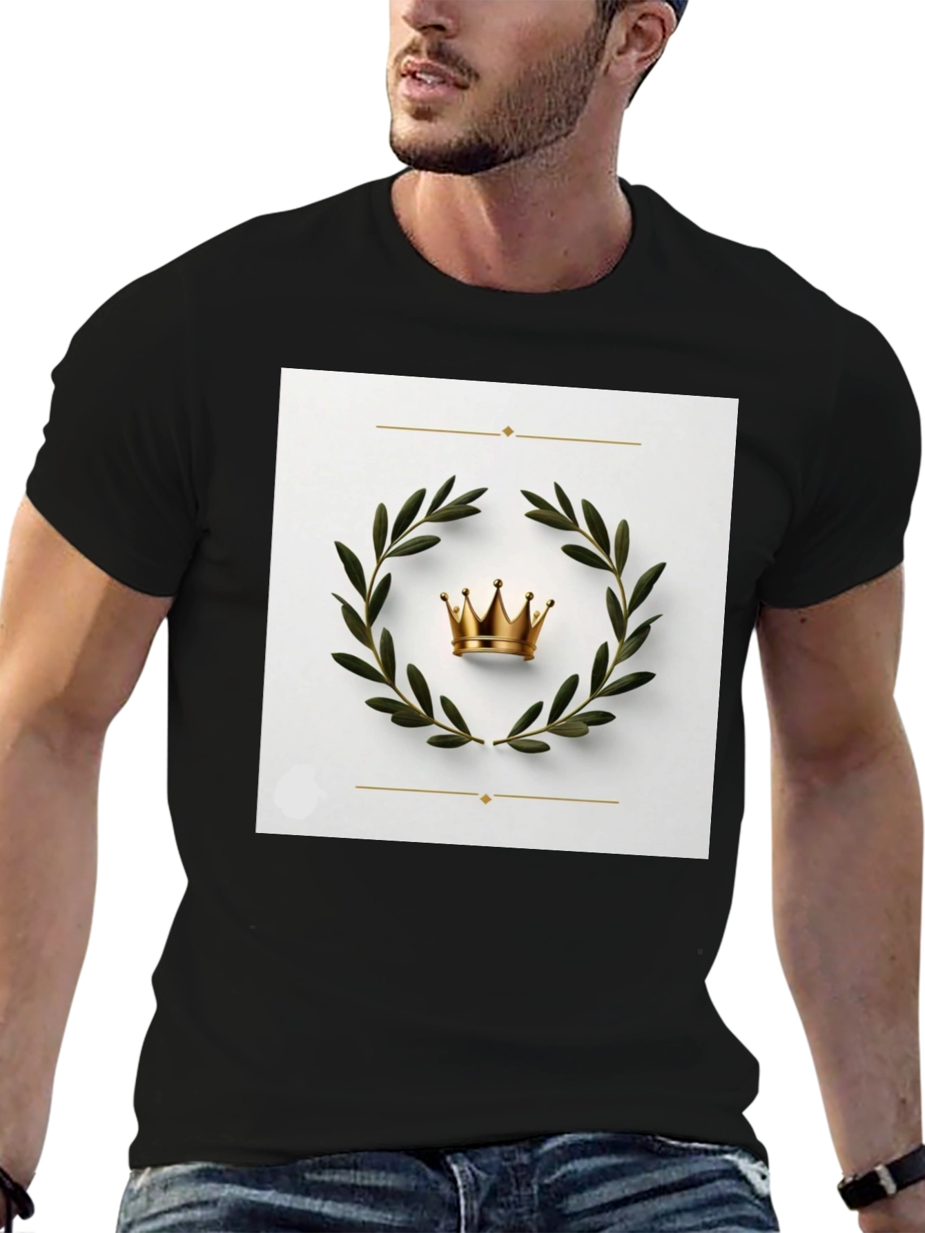 Crown Laurel Wreath Graphic Black T-Shirt