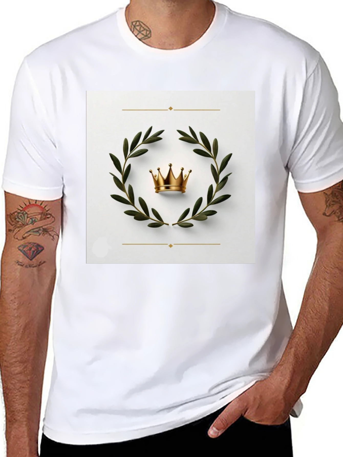 Crown Laurel Wreath Graphic Black T-Shirt