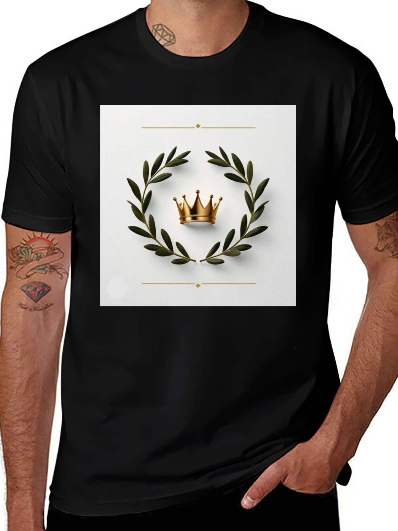 Crown Laurel Wreath Graphic Black T-Shirt