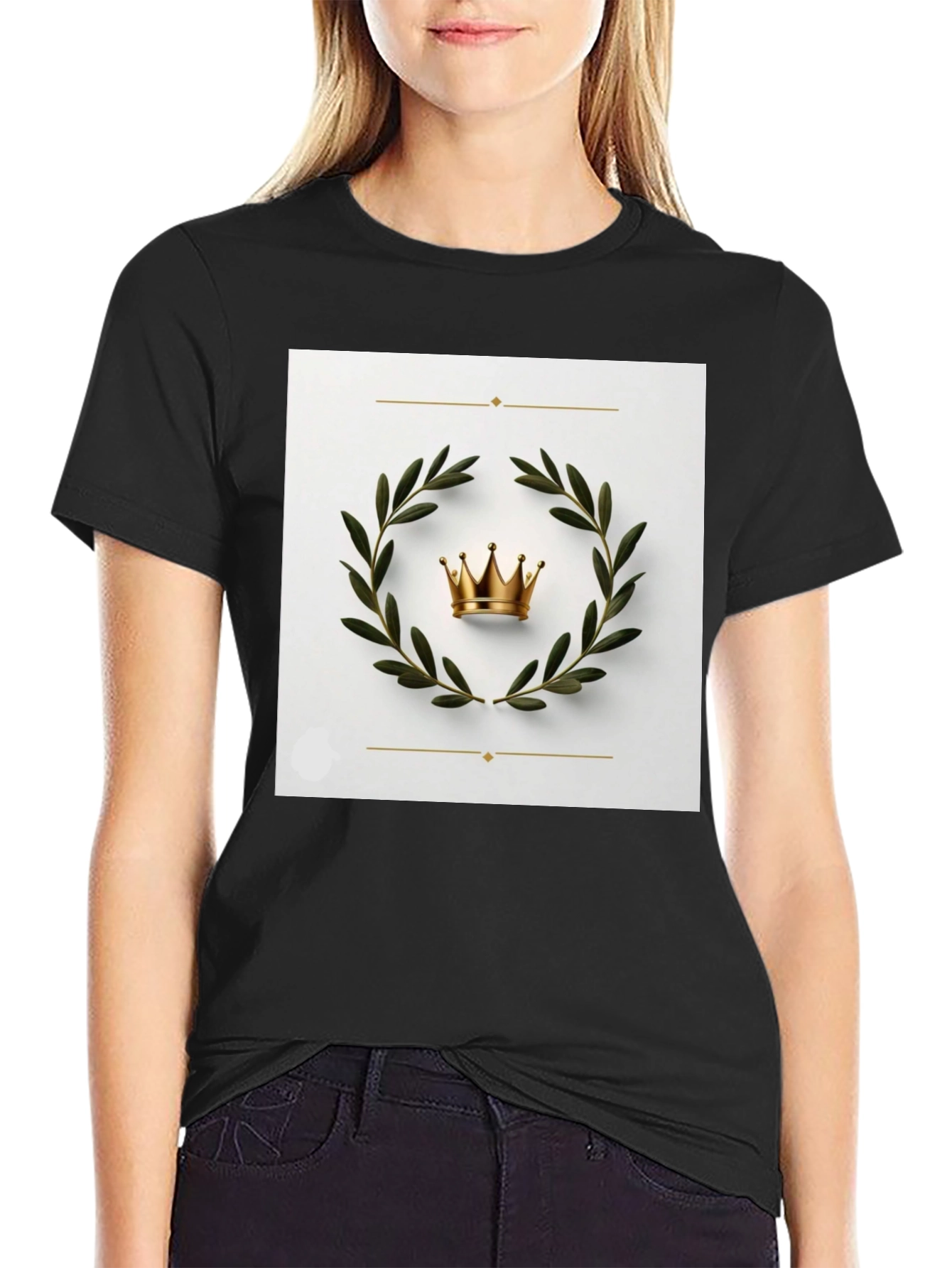 Crown Laurel Wreath Graphic Black T-Shirt