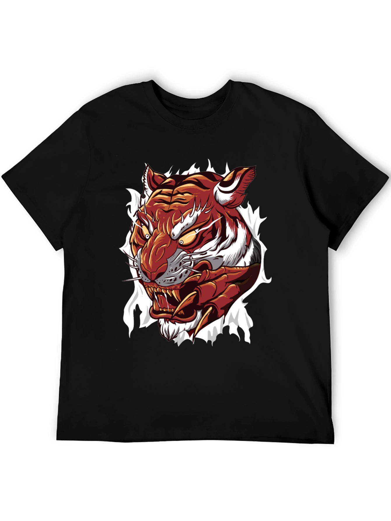 Mens Tiger Graphic Print Crew Neck T-Shirt