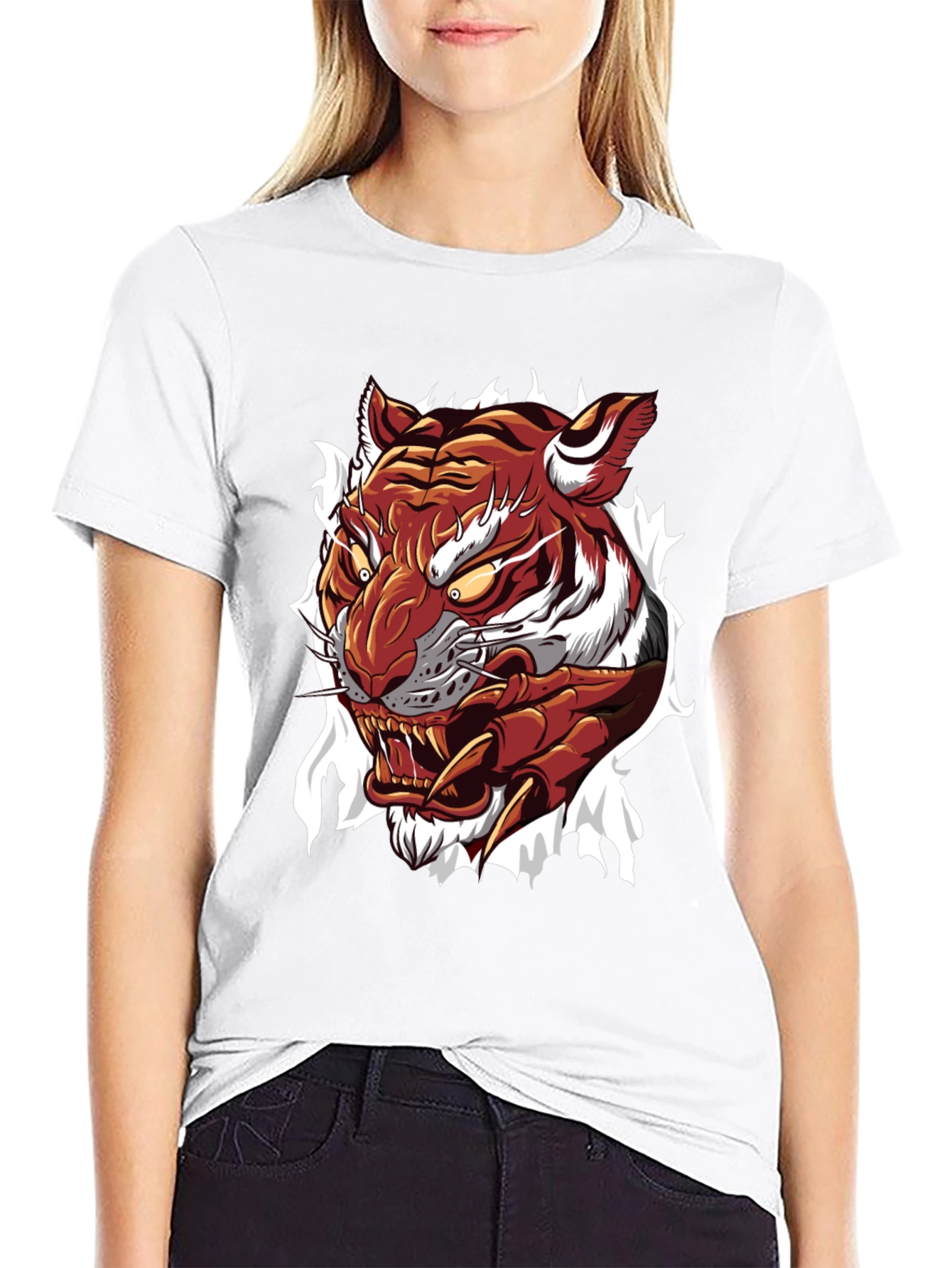 Mens Tiger Graphic Print Crew Neck T-Shirt