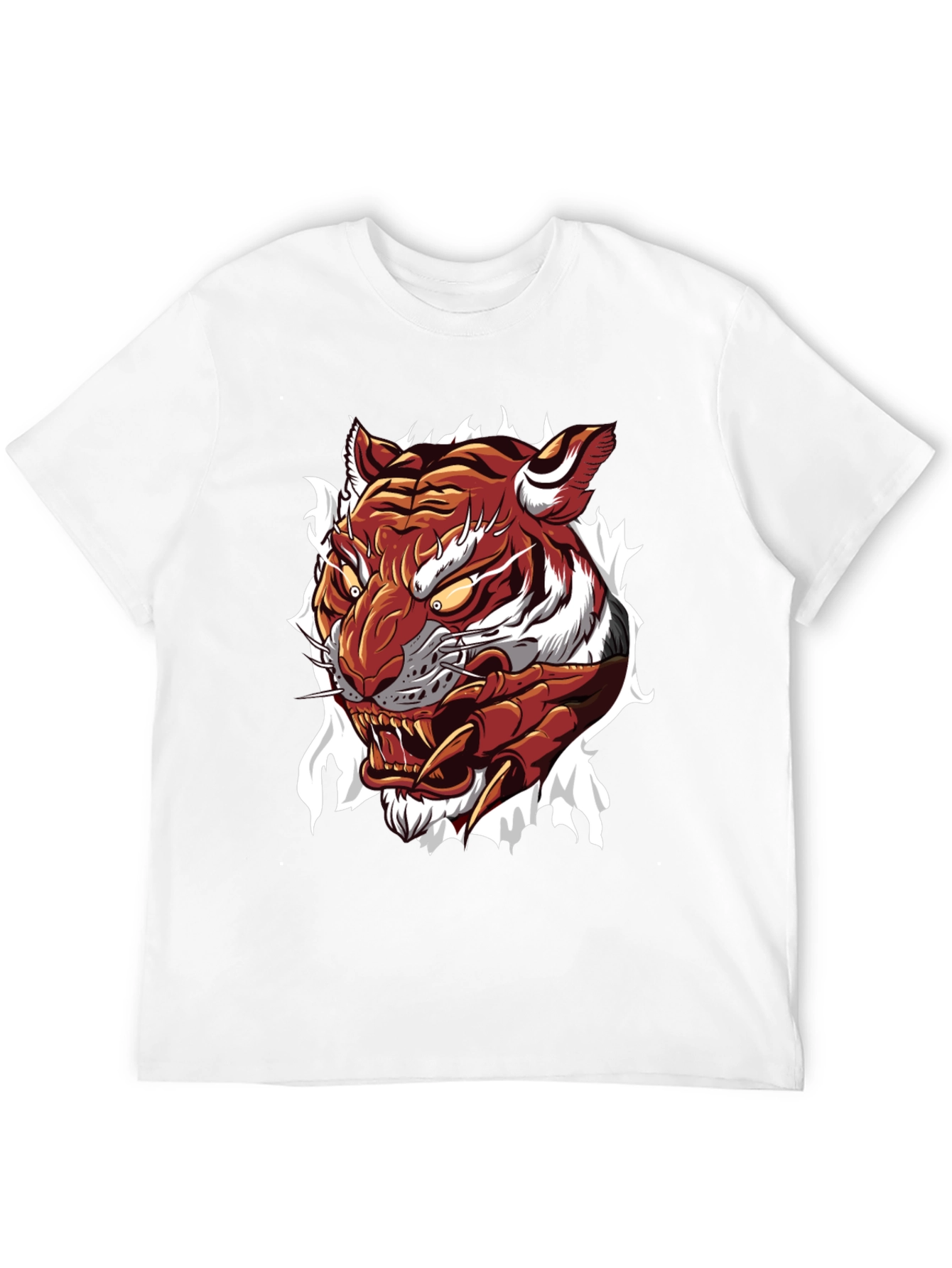 Mens Tiger Graphic Print Crew Neck T-Shirt