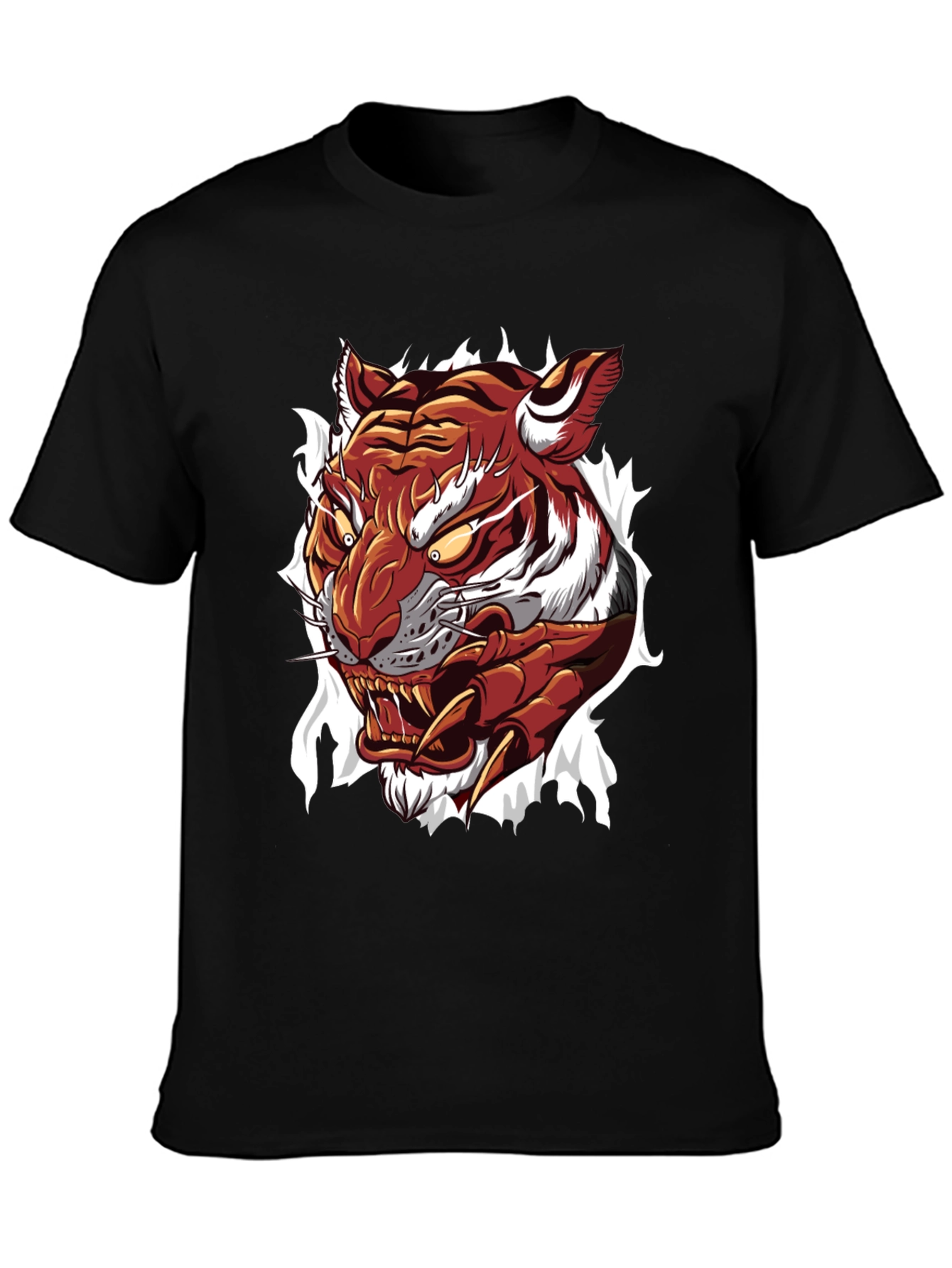 Mens Tiger Graphic Print Crew Neck T-Shirt