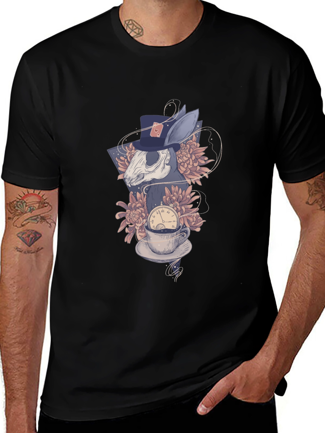 Alice in Wonderland Rabbit Skull Graphic Tee