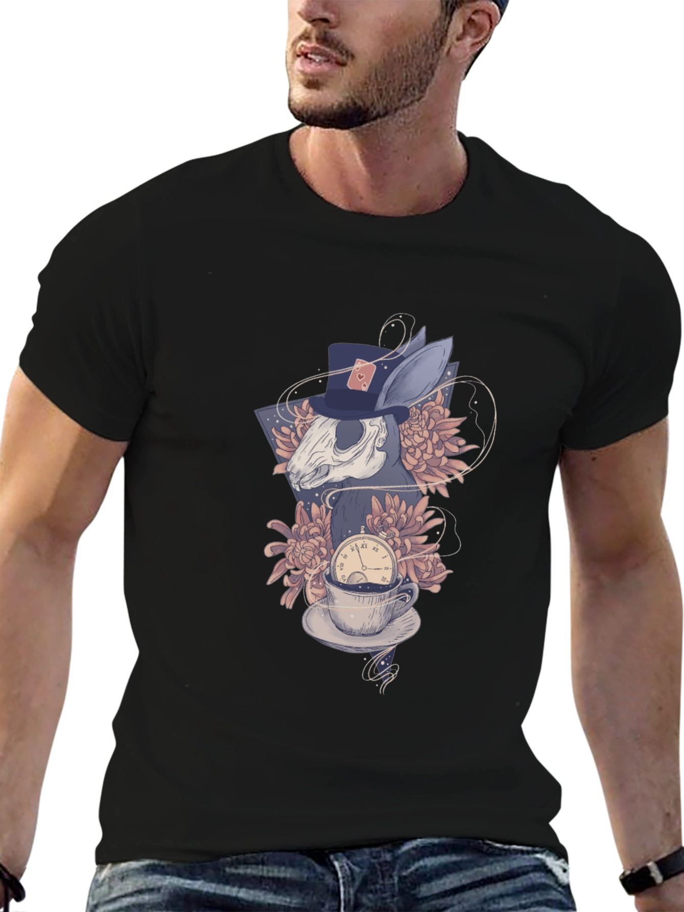 Alice in Wonderland Rabbit Skull Graphic Tee