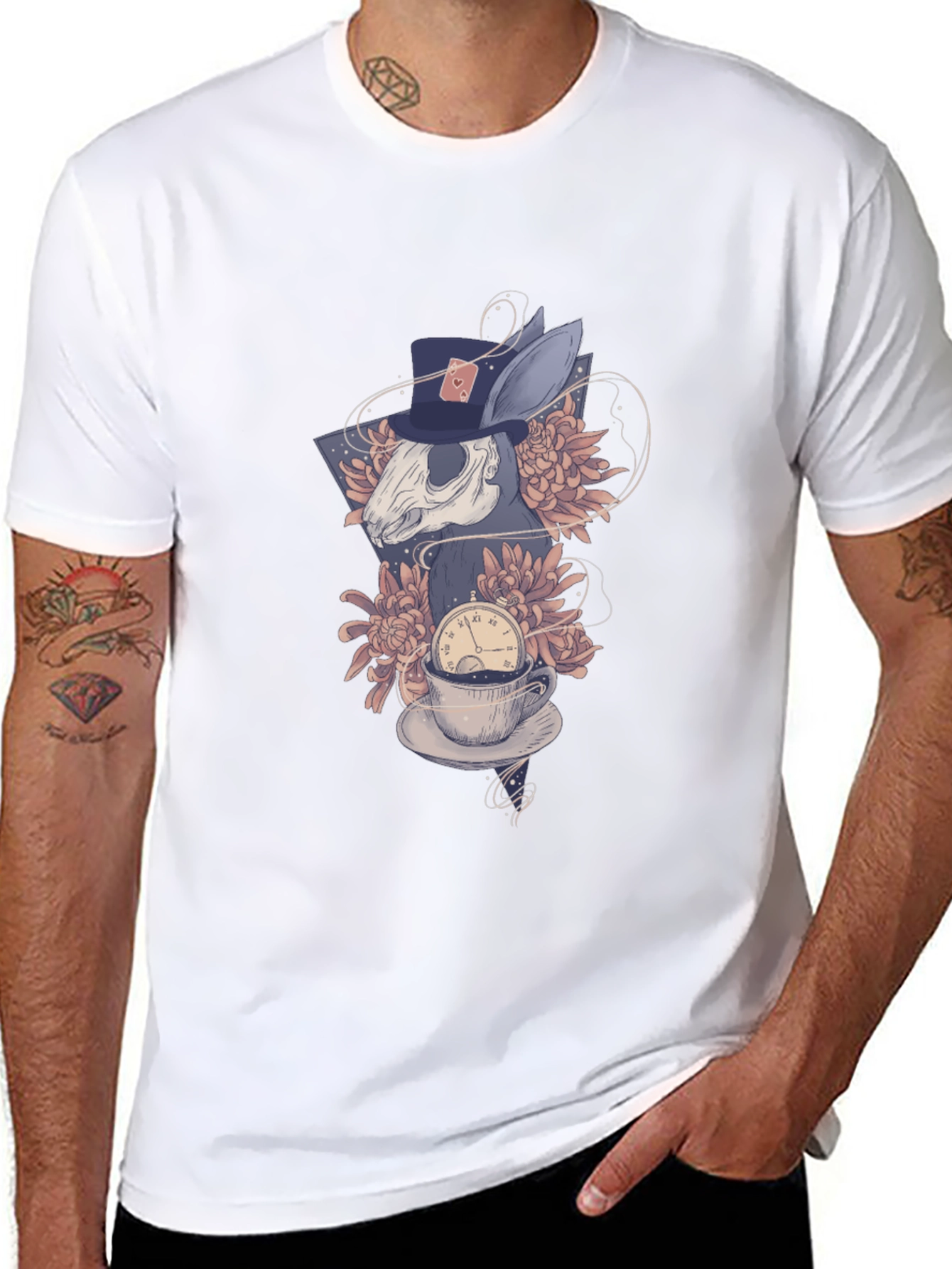 Alice in Wonderland Rabbit Skull Graphic Tee