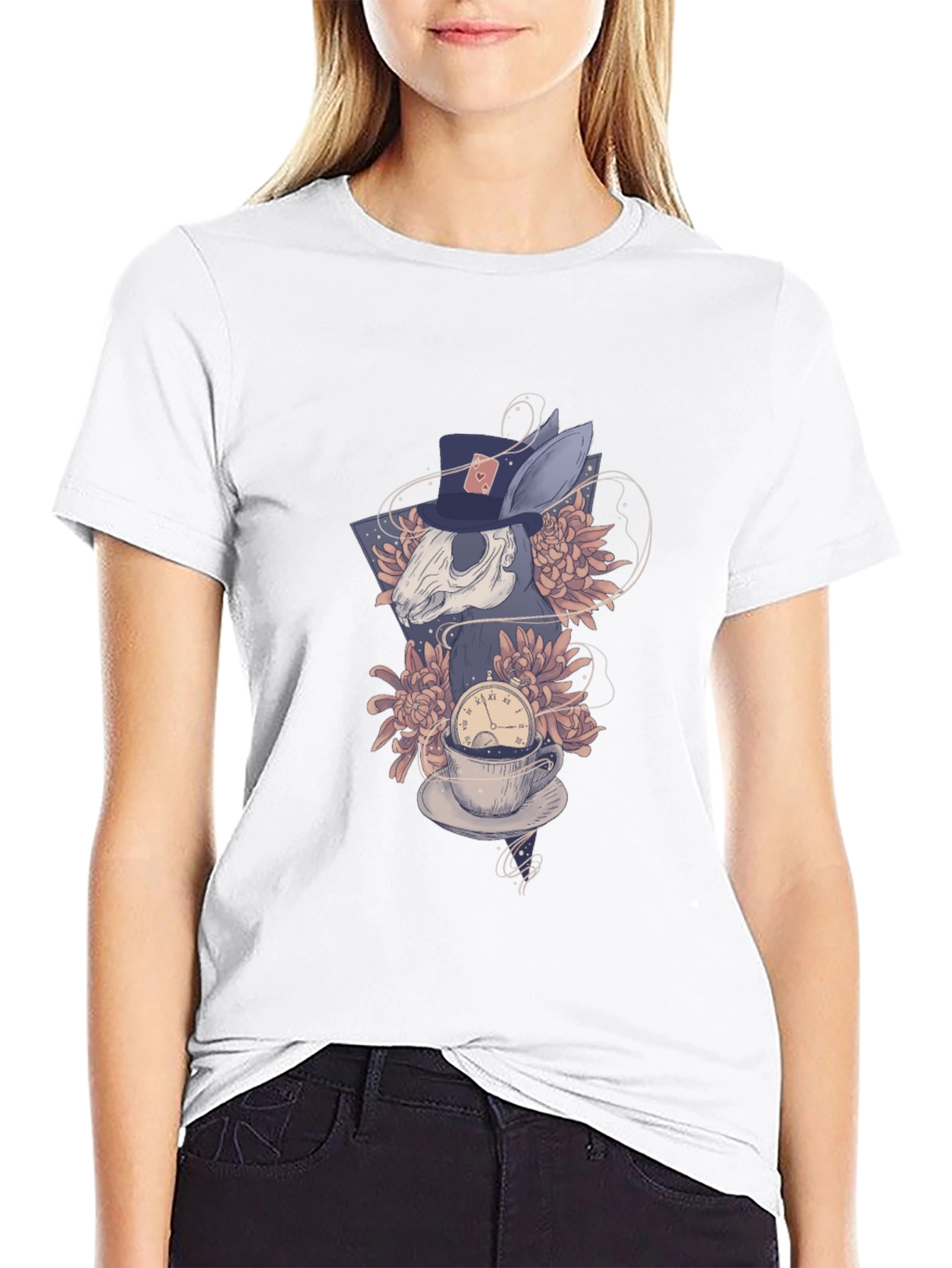 Alice in Wonderland Rabbit Skull Graphic Tee