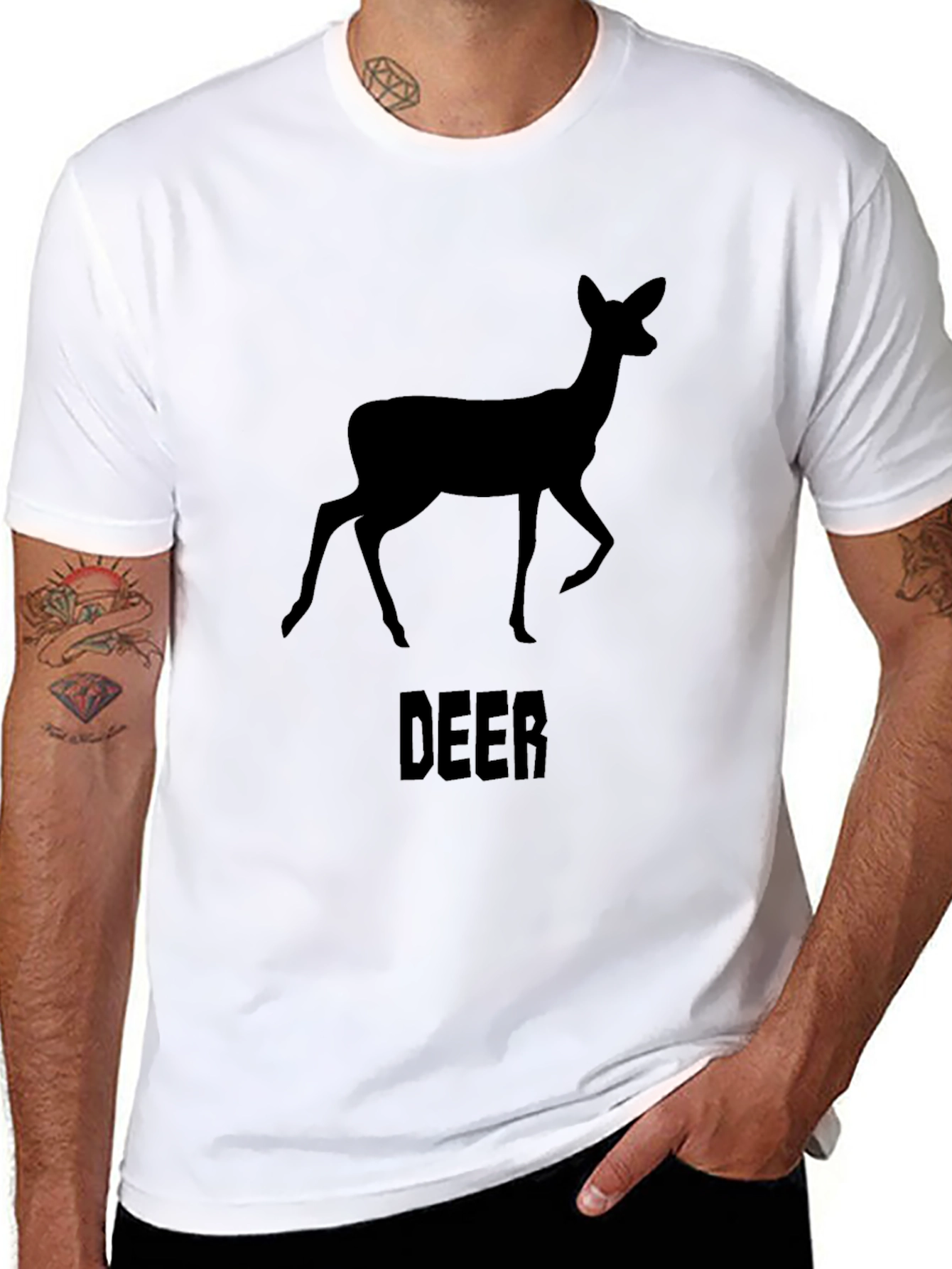 Deer Graphic Print Crew Neck T-Shirt