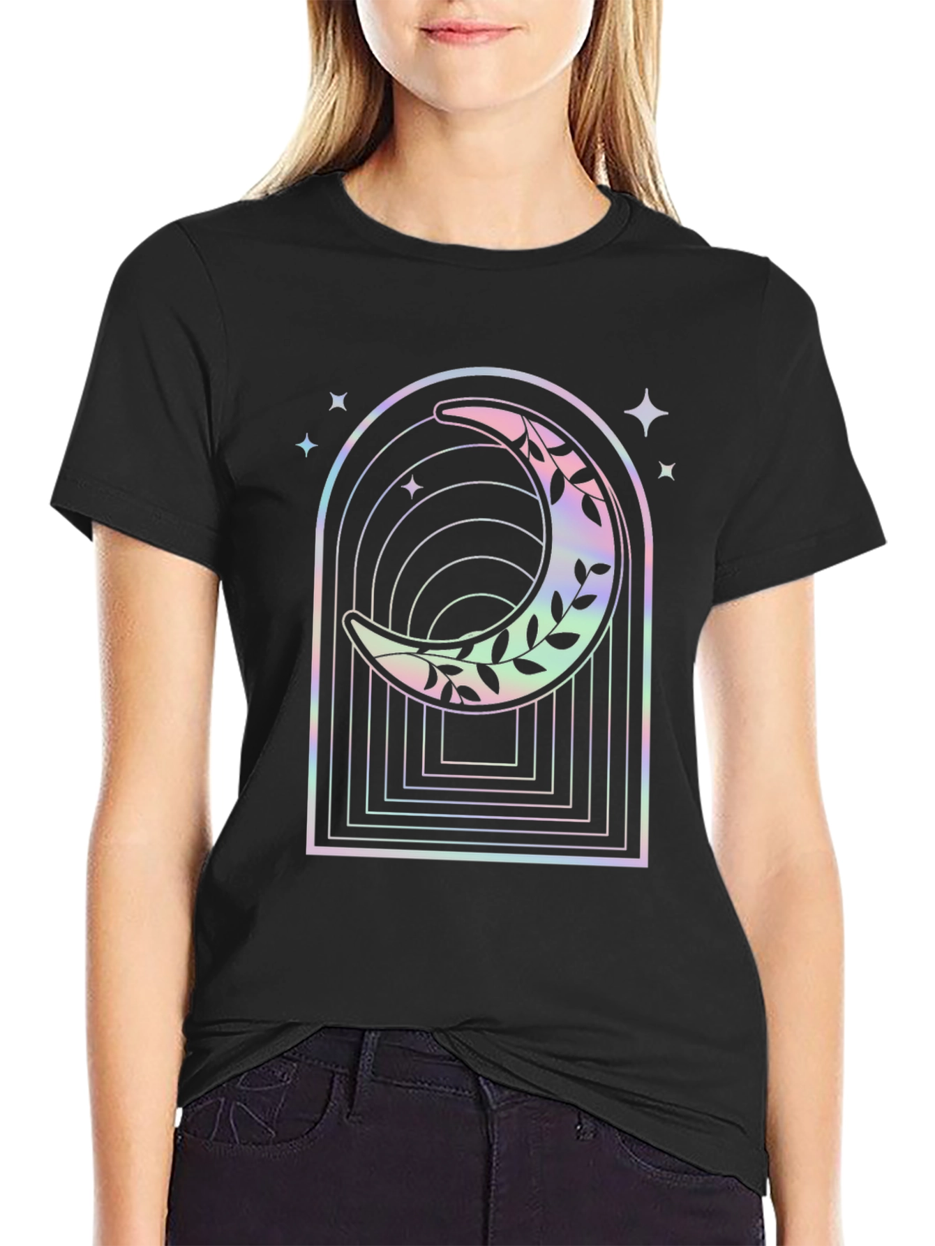 Celestial Moon Graphic Tee - Black Cotton Blend
