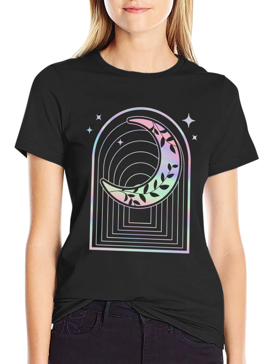 Celestial Moon Graphic Tee - Black Cotton Blend