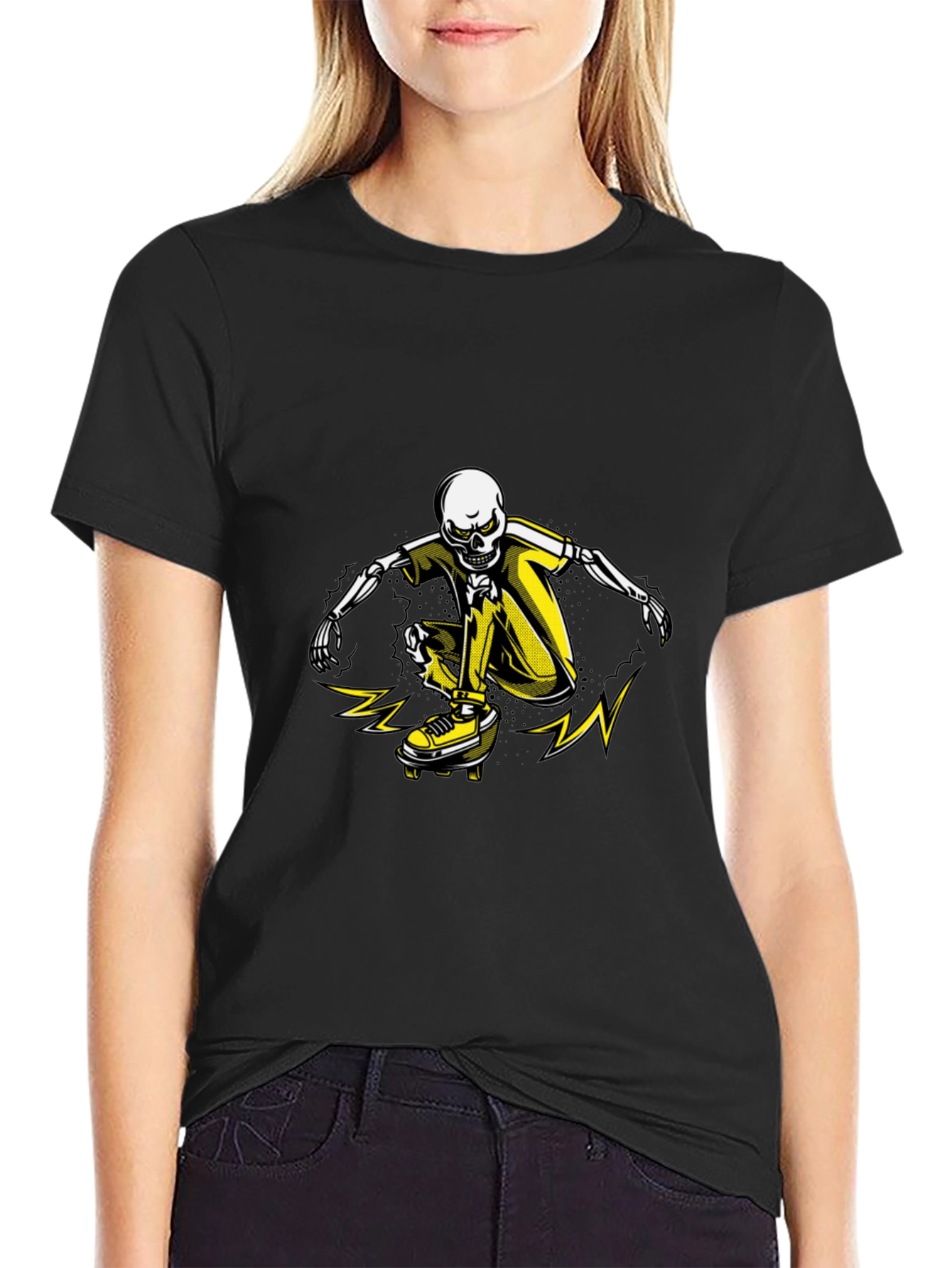Skeleton Skateboarder Graphic T-Shirt - Black