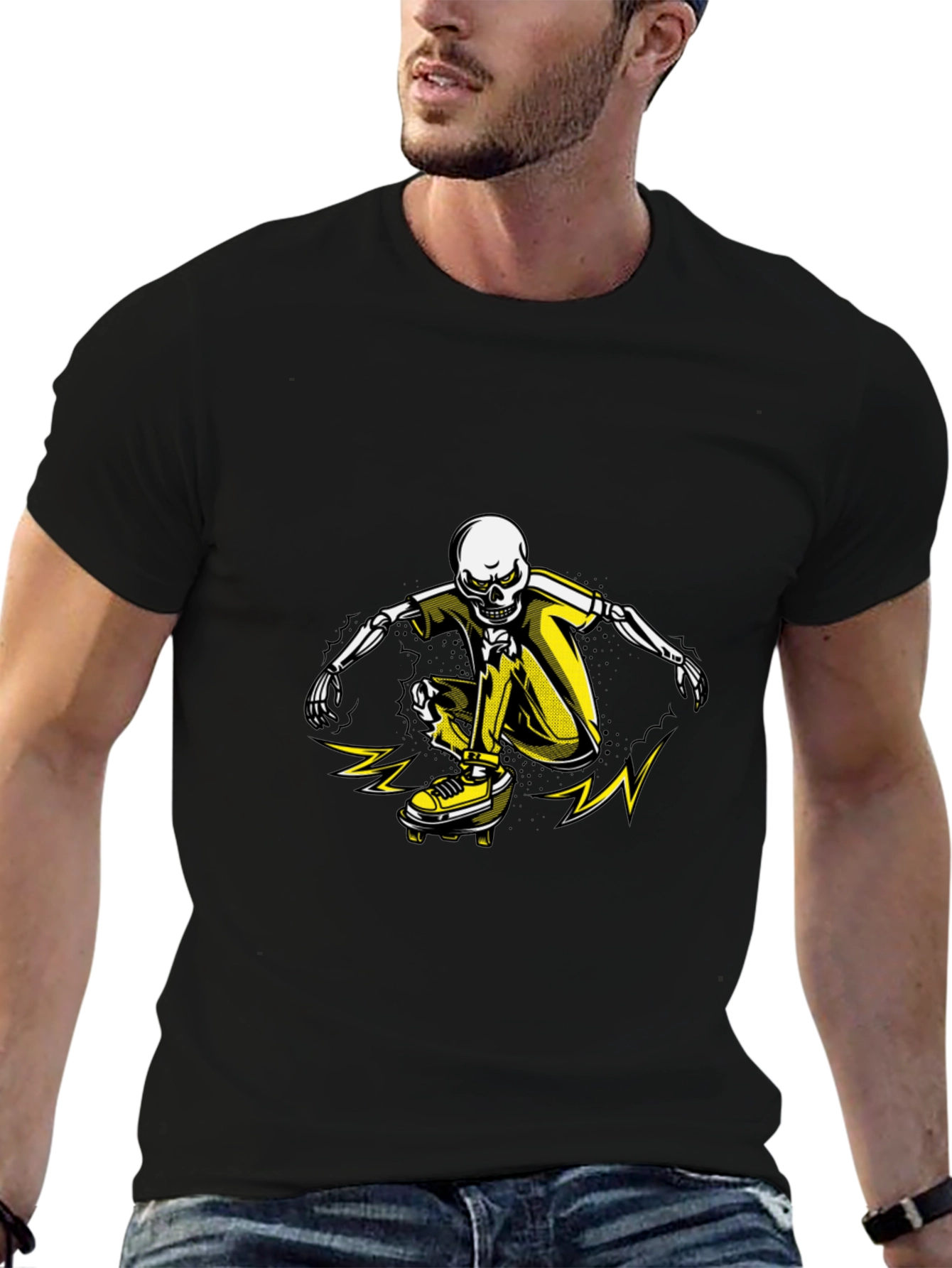 Skeleton Skateboarder Graphic T-Shirt - Black