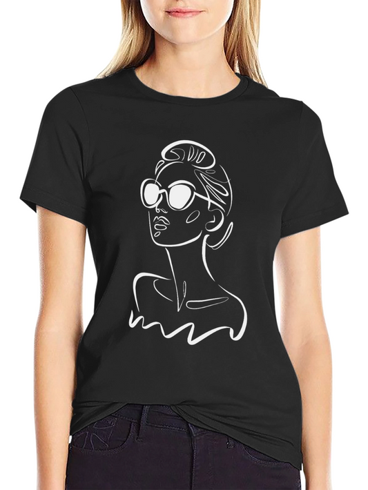 Minimalist Woman Graphic Tee - Black Cotton Shirt