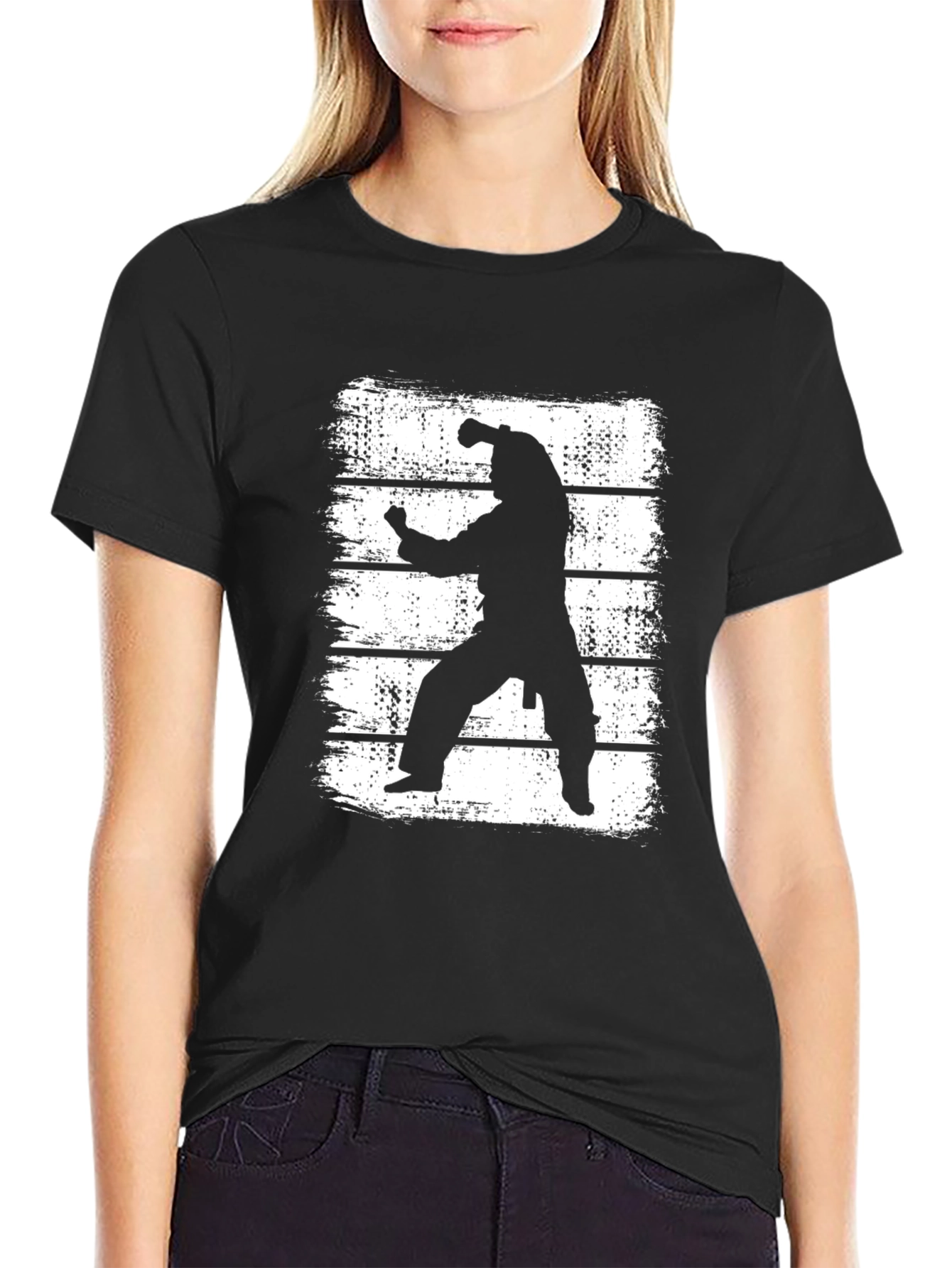 Martial Arts Silhouette Graphic T-Shirt - Black