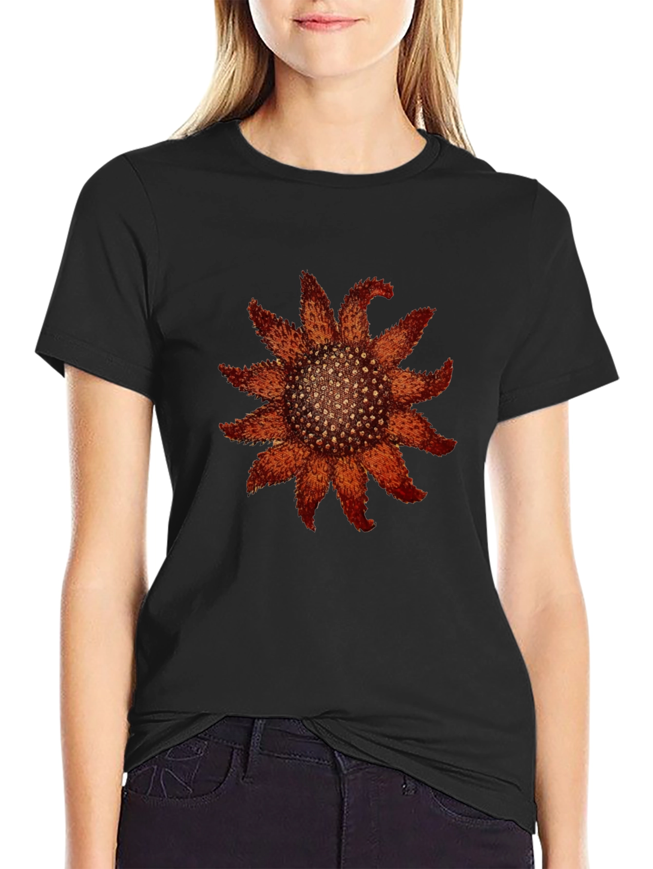 Black T-Shirt with Starfish Print