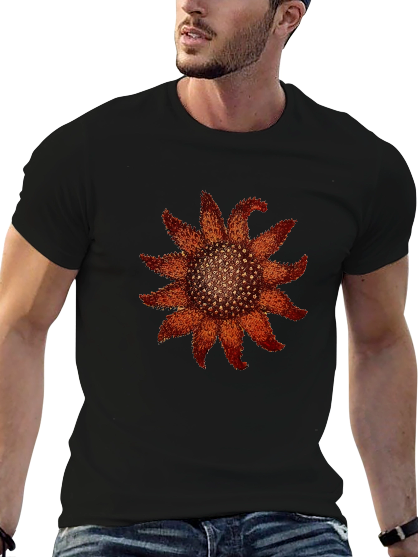 Black T-Shirt with Starfish Print