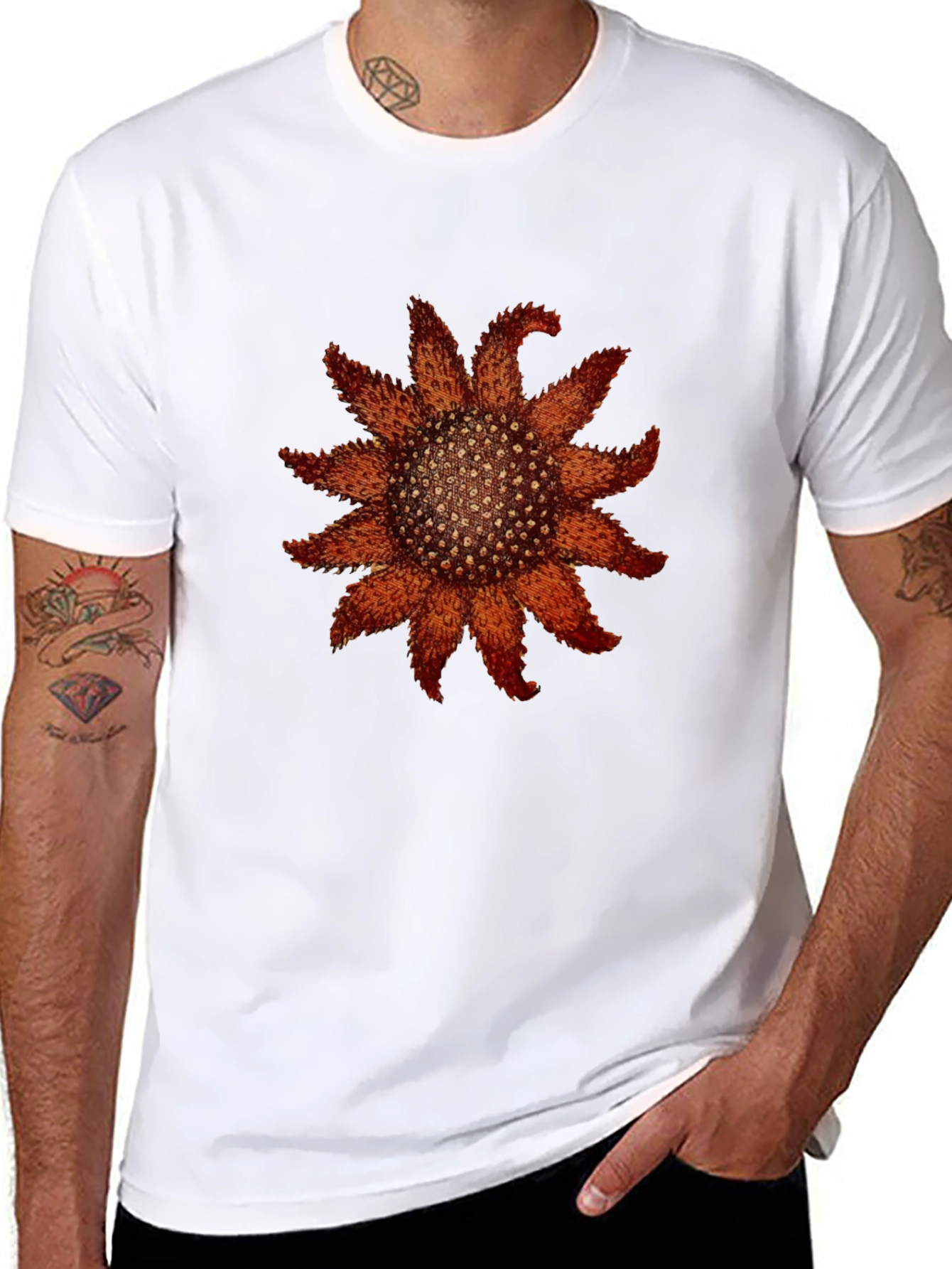 Black T-Shirt with Starfish Print