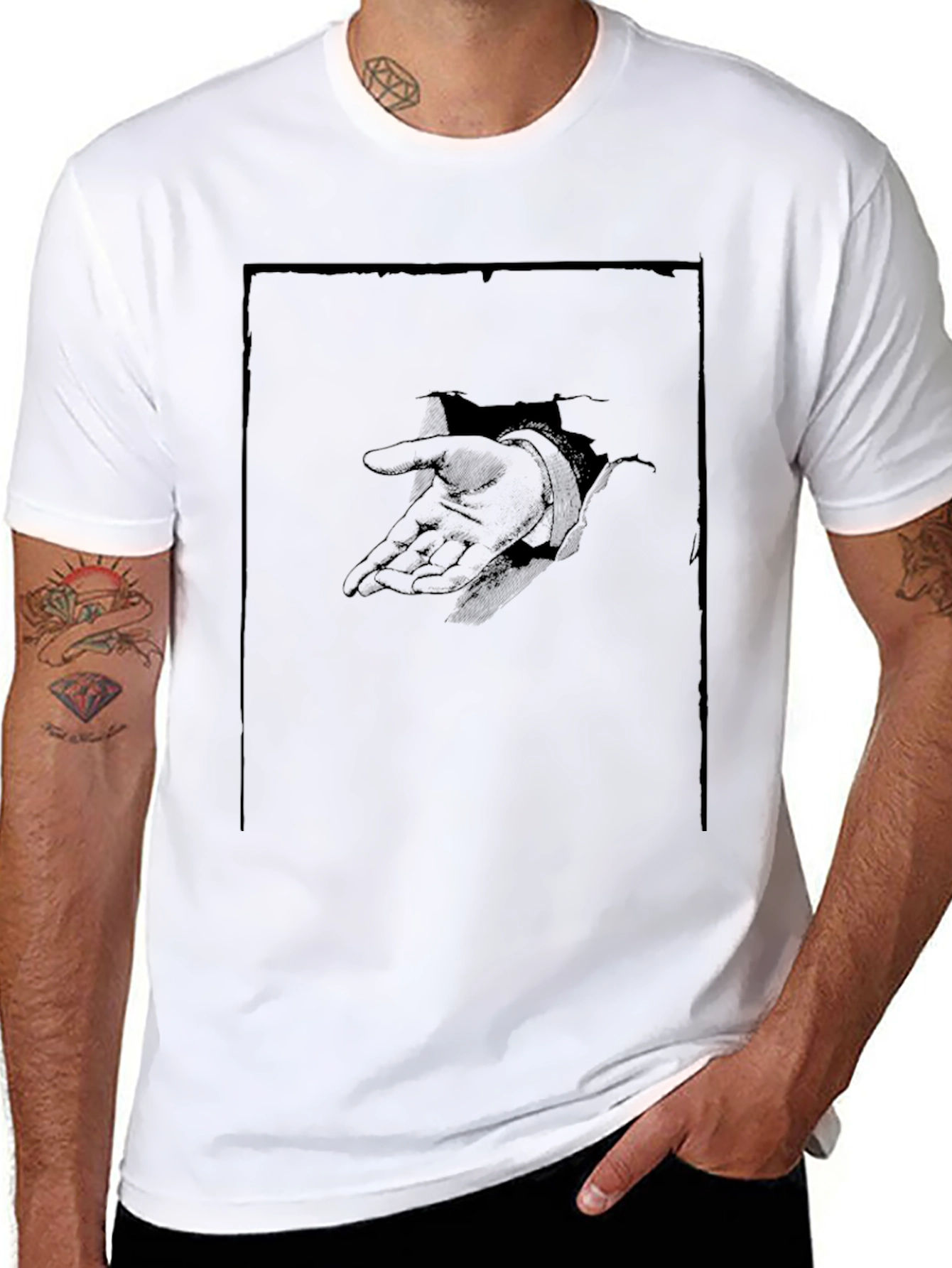 Graphic Black T-Shirt with Hand Design