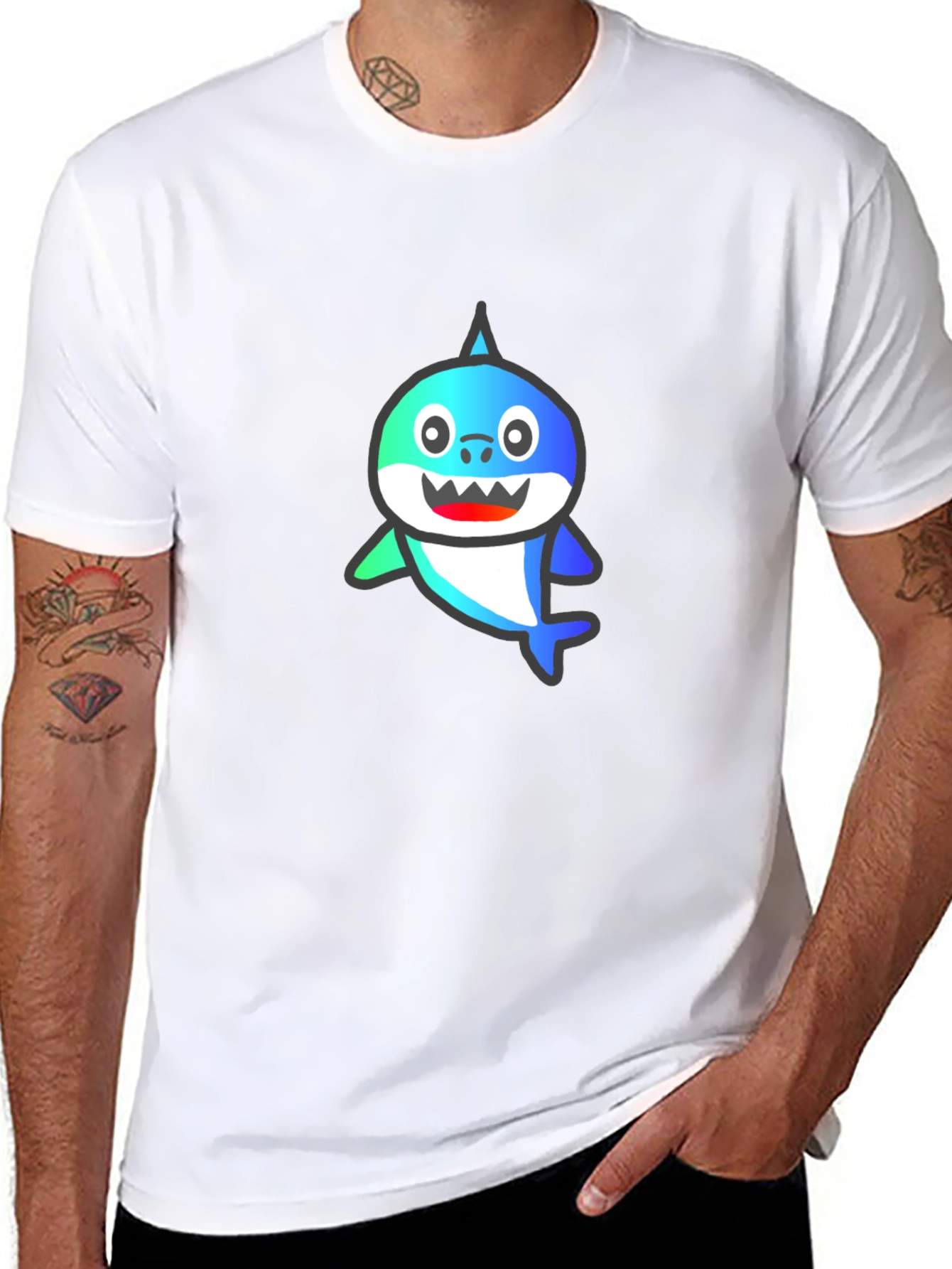 Shark Cartoon Graphic Black T-Shirt