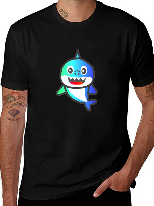 Shark Cartoon Graphic Black T-Shirt