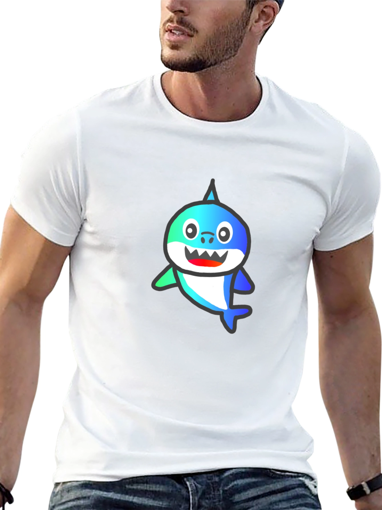 Shark Cartoon Graphic Black T-Shirt