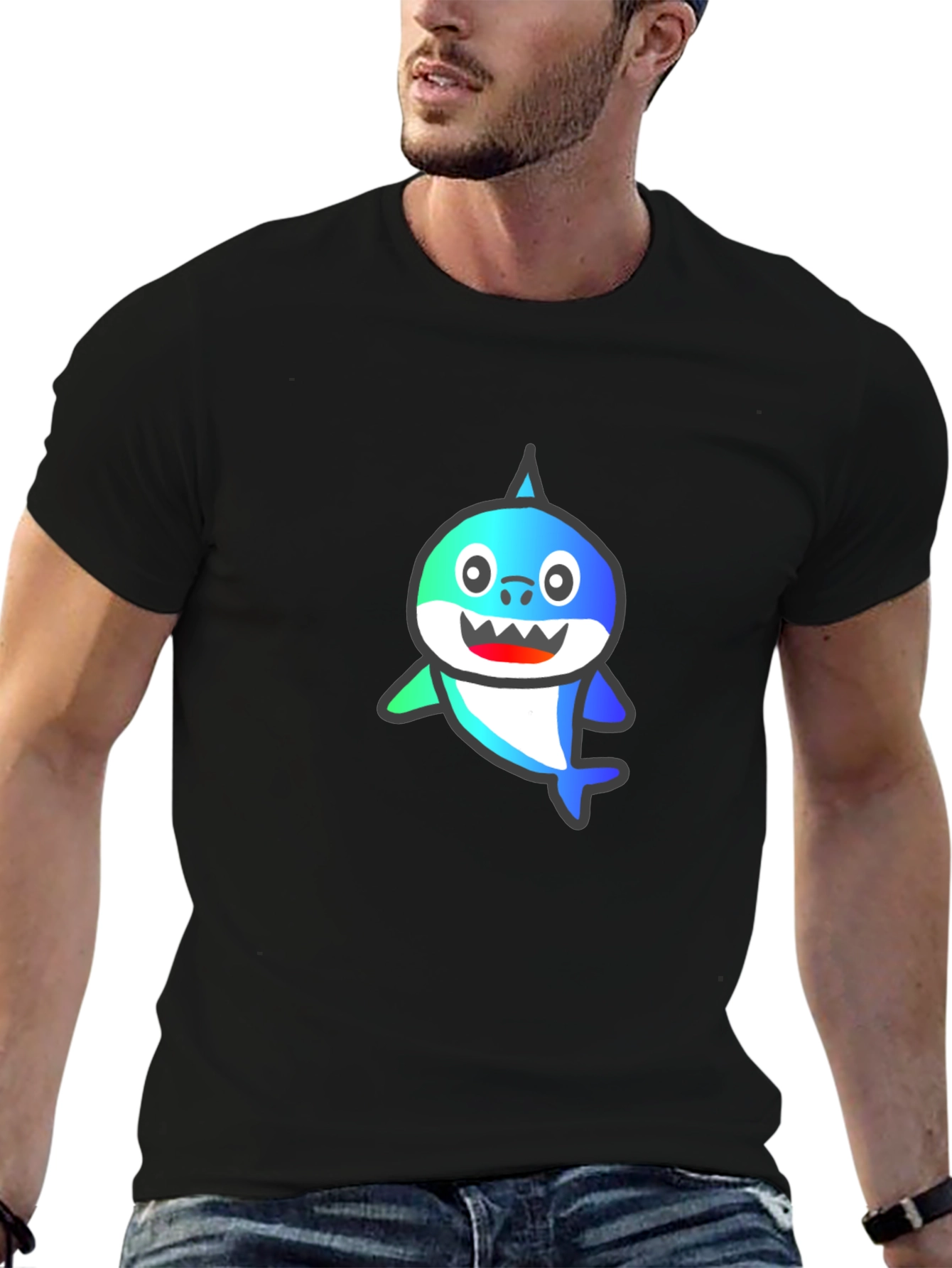 Shark Cartoon Graphic Black T-Shirt