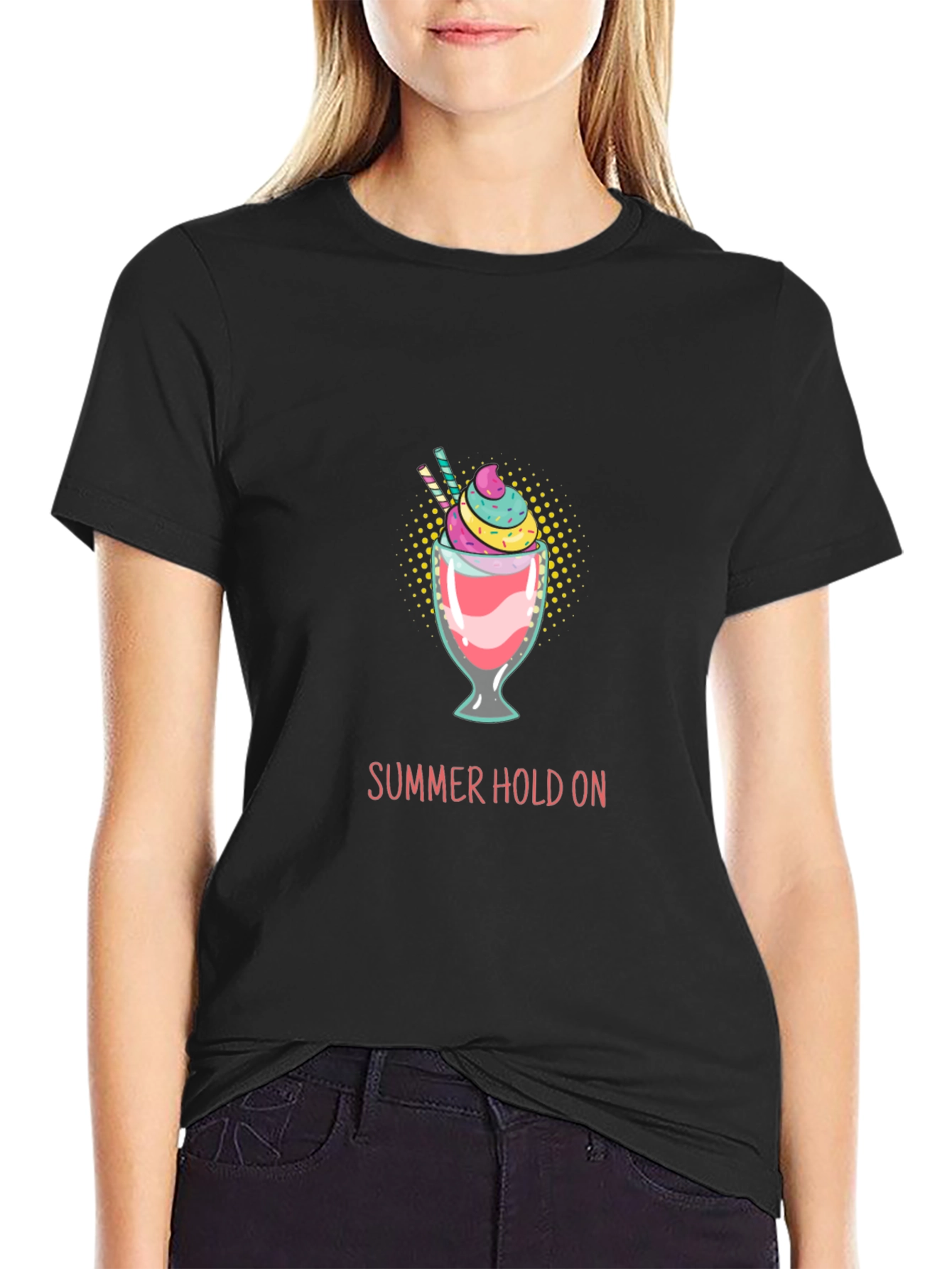 Summer Hold On Graphic Tee - Trendy Black T-Shirt