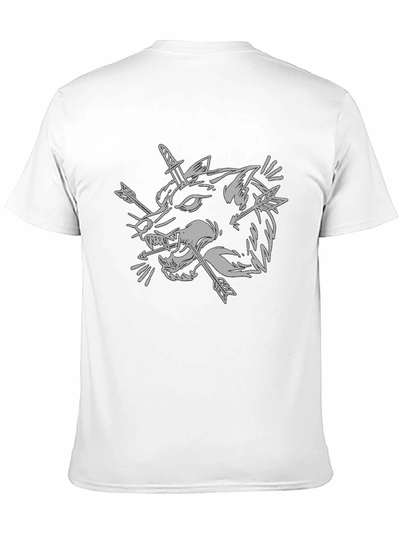 Wolf Head Dagger Arrow Graphic Black T-Shirt